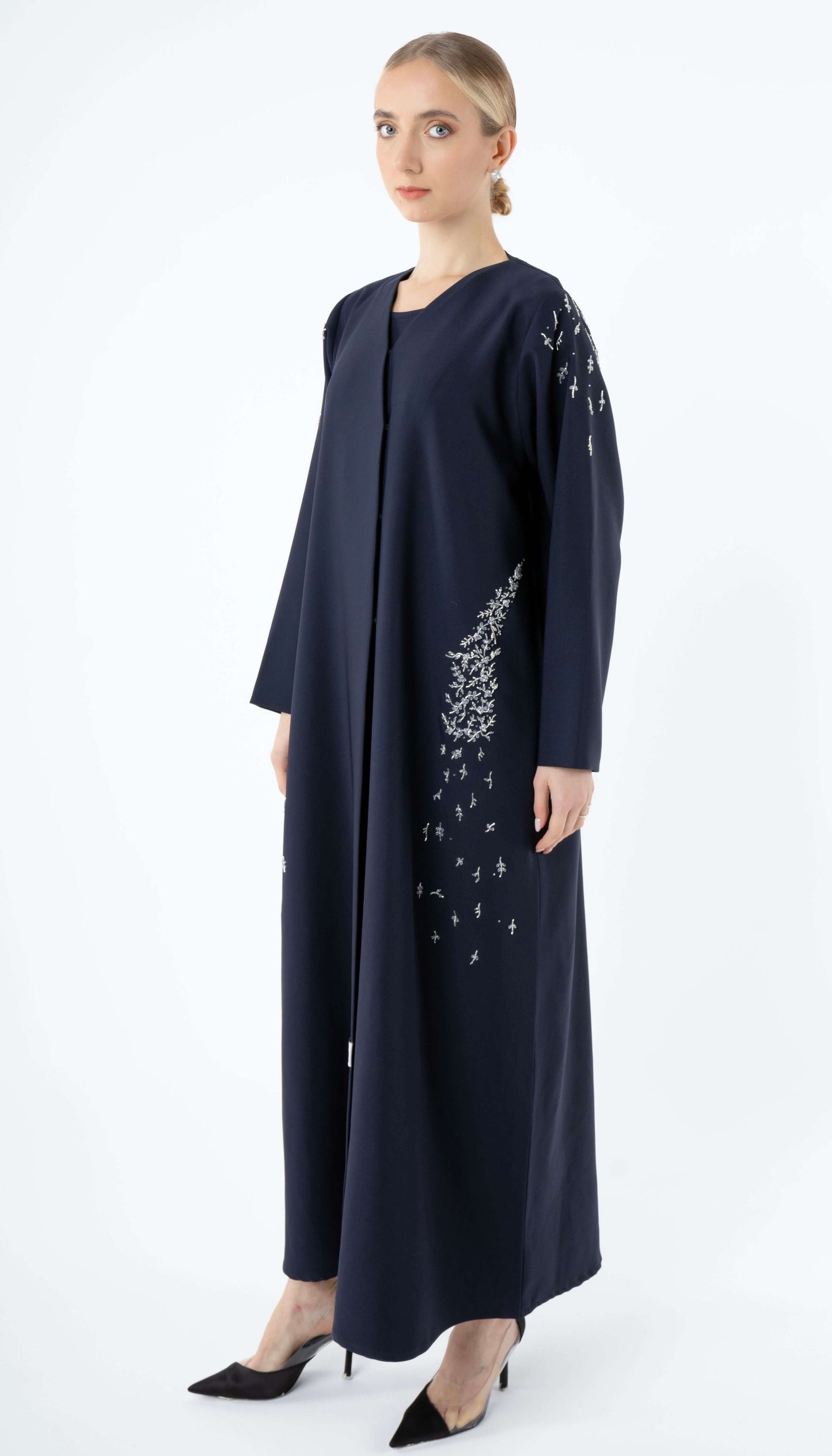 Blue Abaya with Embellishments on Sides And Sleeves