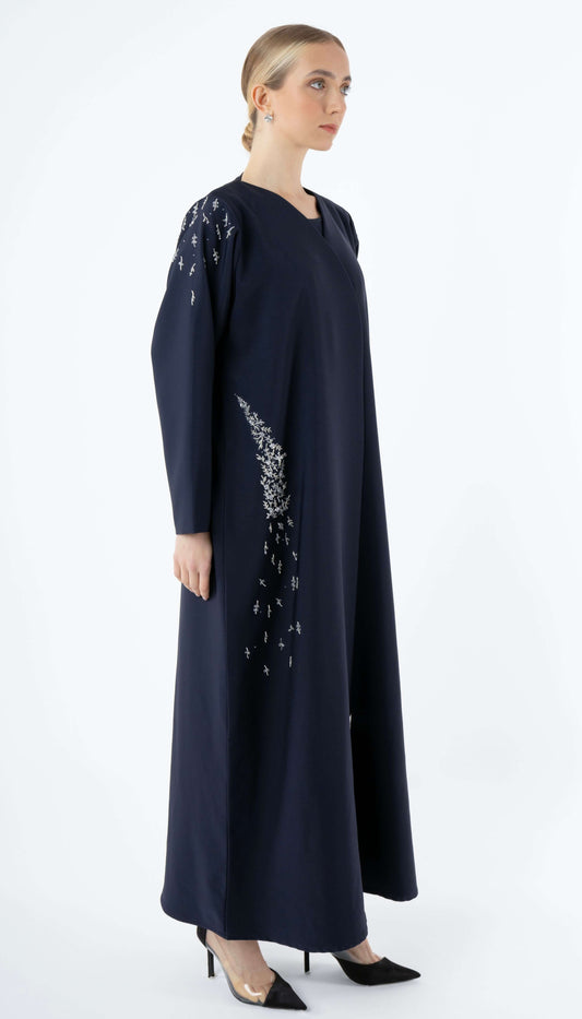 Blue Abaya with Embellishments on Sides And Sleeves