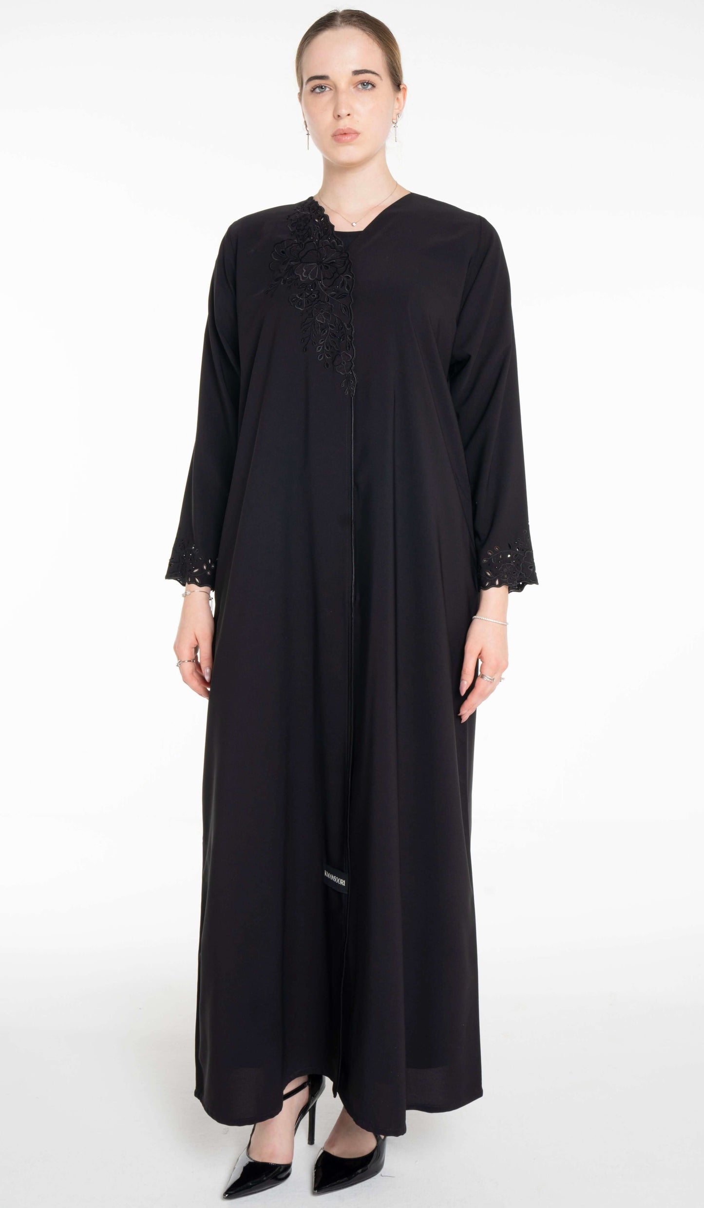 Floral Cutwork Abaya With Simple Bead Highlights