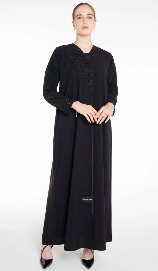Floral Cutwork Abaya With Simple Bead Highlights