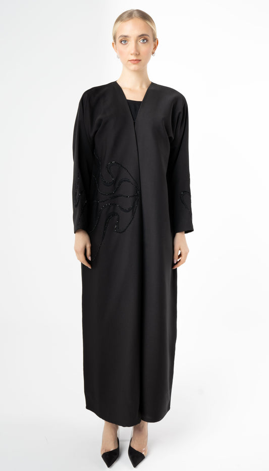 Bisht Abaya With Elegant Beaded Embellishment On One Side And Sleeves