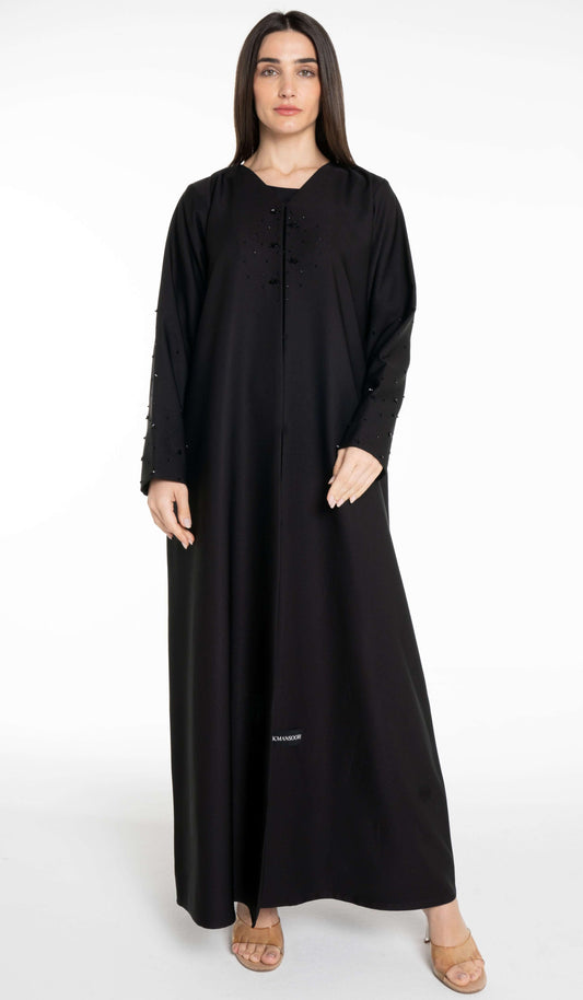 Elegant Abaya With Bead Embellishment On Sleeves And Front