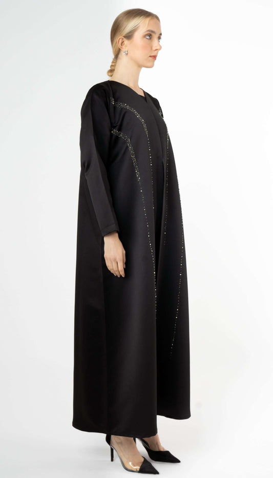 Black Princess Line Bead Embellishment Abaya