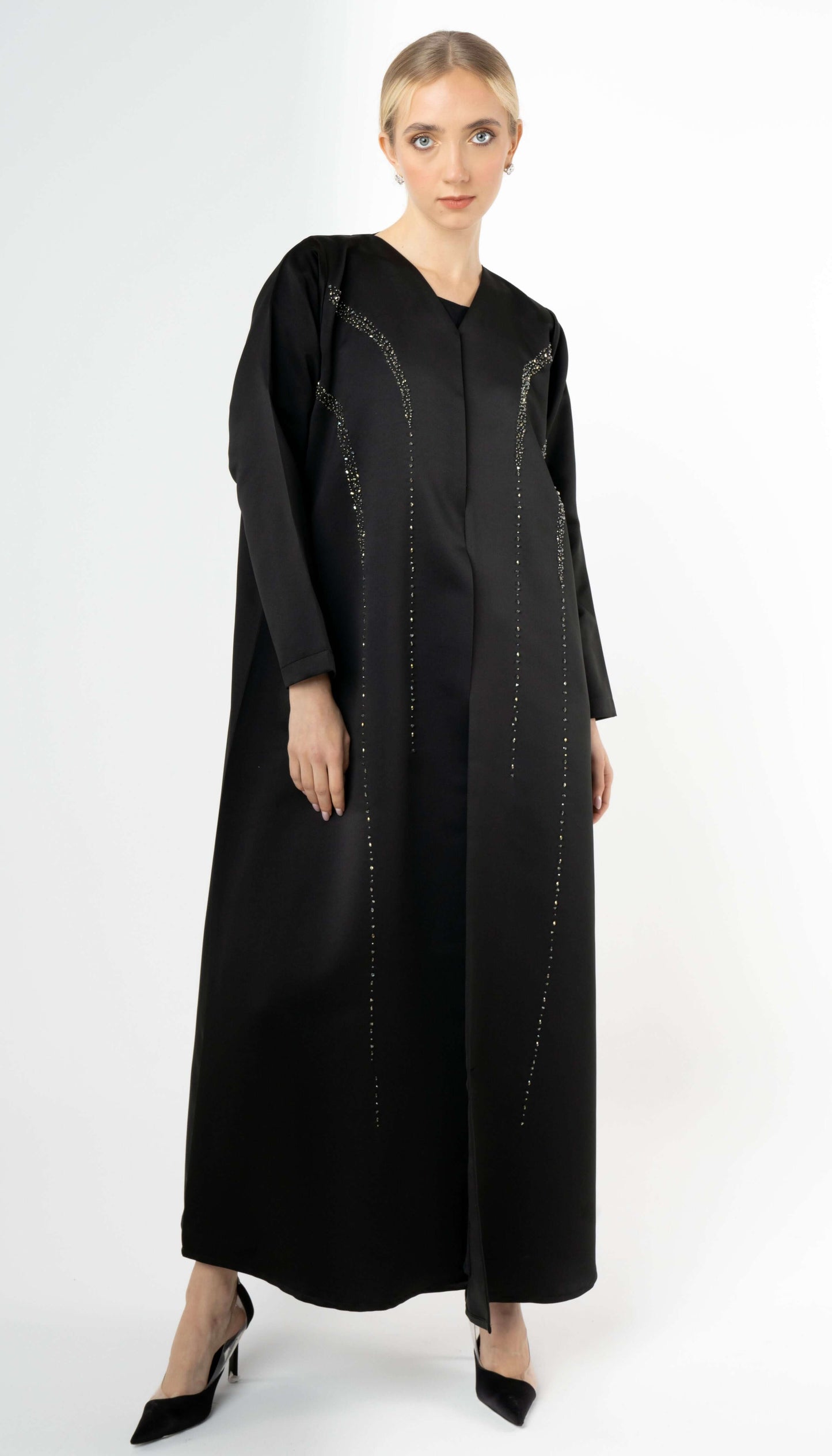 Black Princess Line Bead Embellishment Abaya