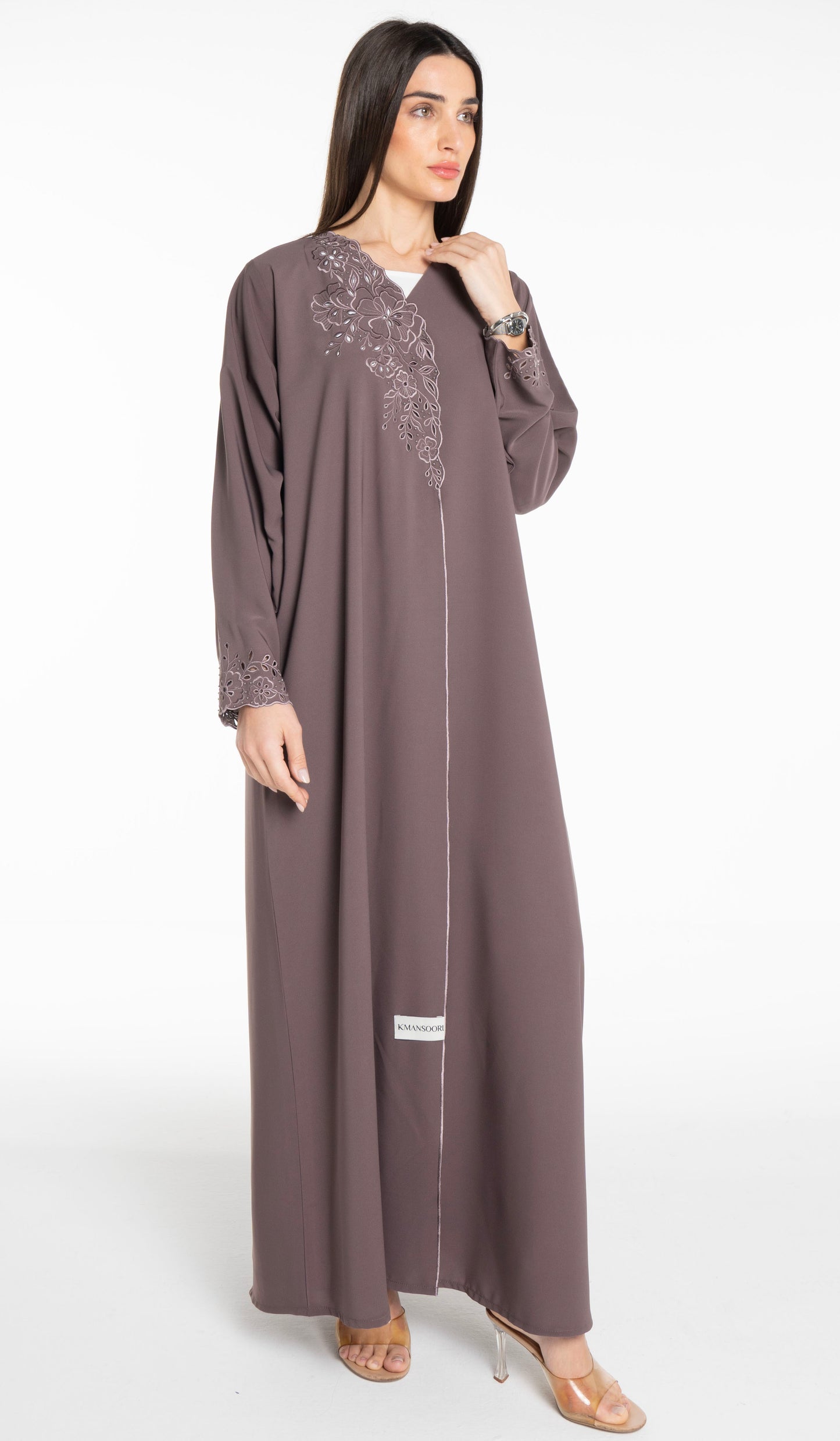 Floral Cutwork Abaya With Simple Bead Highlights