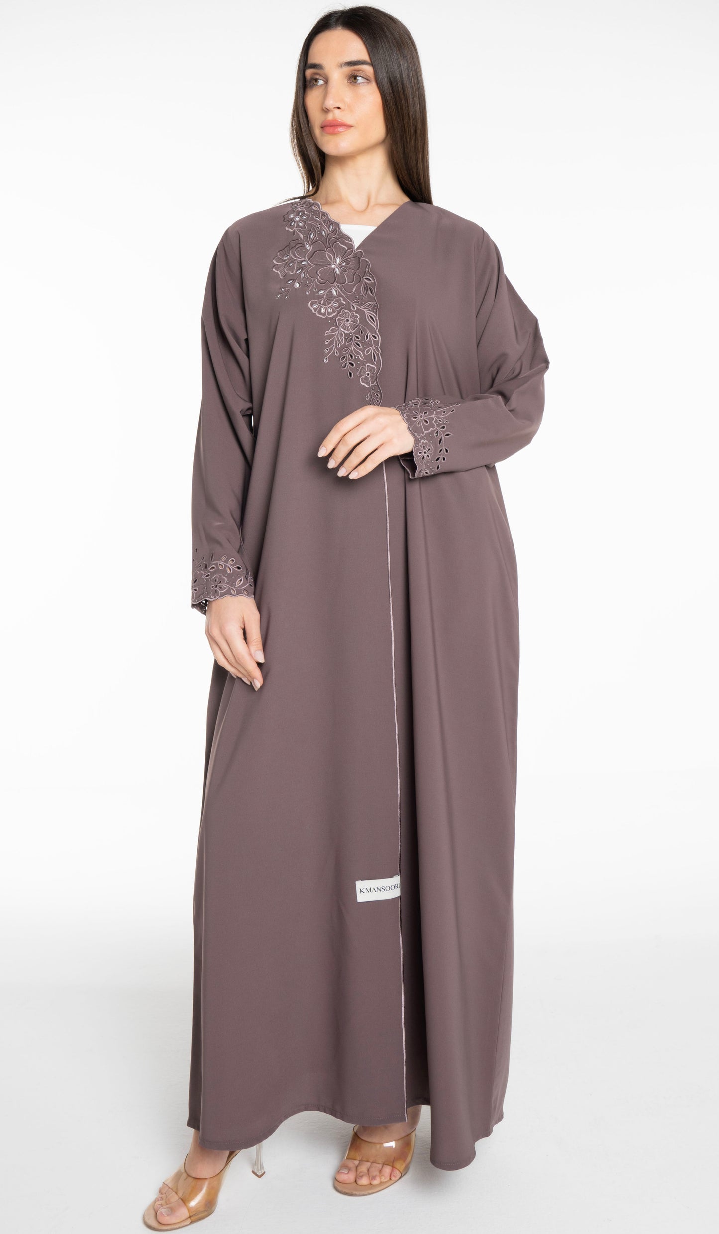 Floral Cutwork Abaya With Simple Bead Highlights