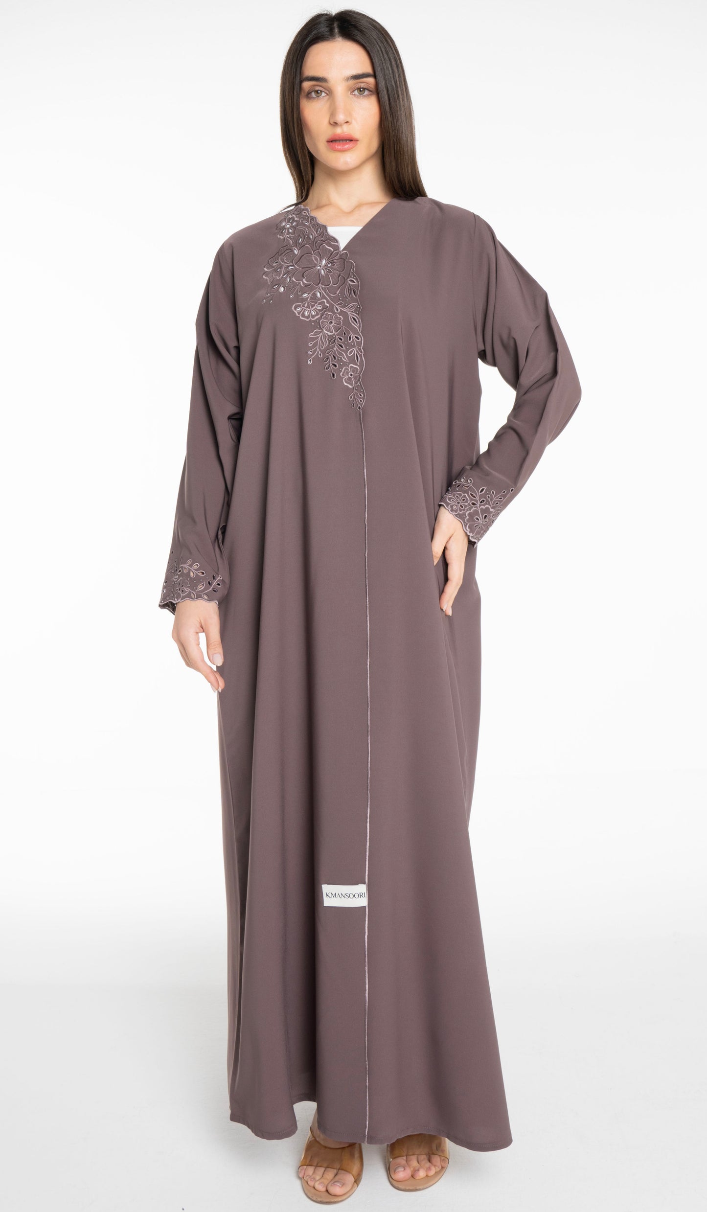 Floral Cutwork Abaya With Simple Bead Highlights