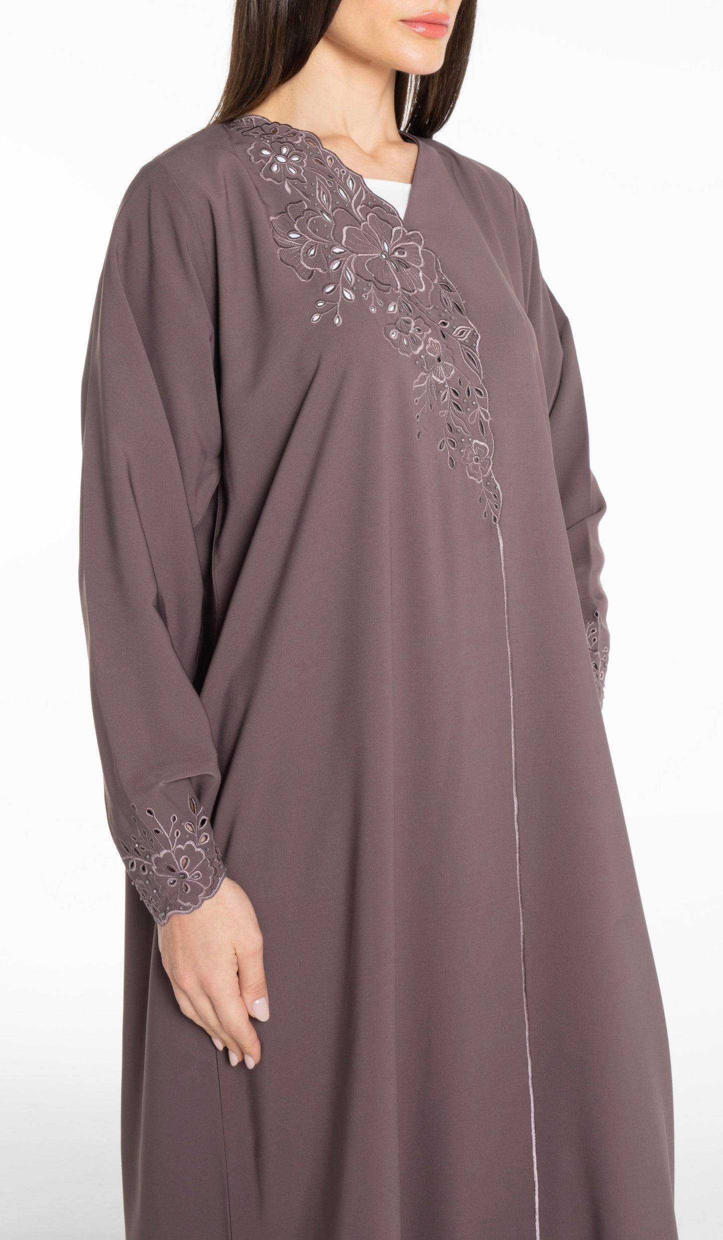 Floral Cutwork Abaya With Simple Bead Highlights