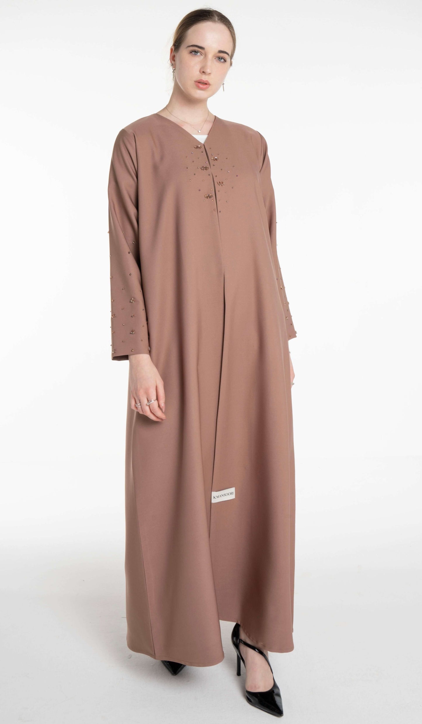 Elegant Abaya With Bead Embellishment On Sleeves And Front
