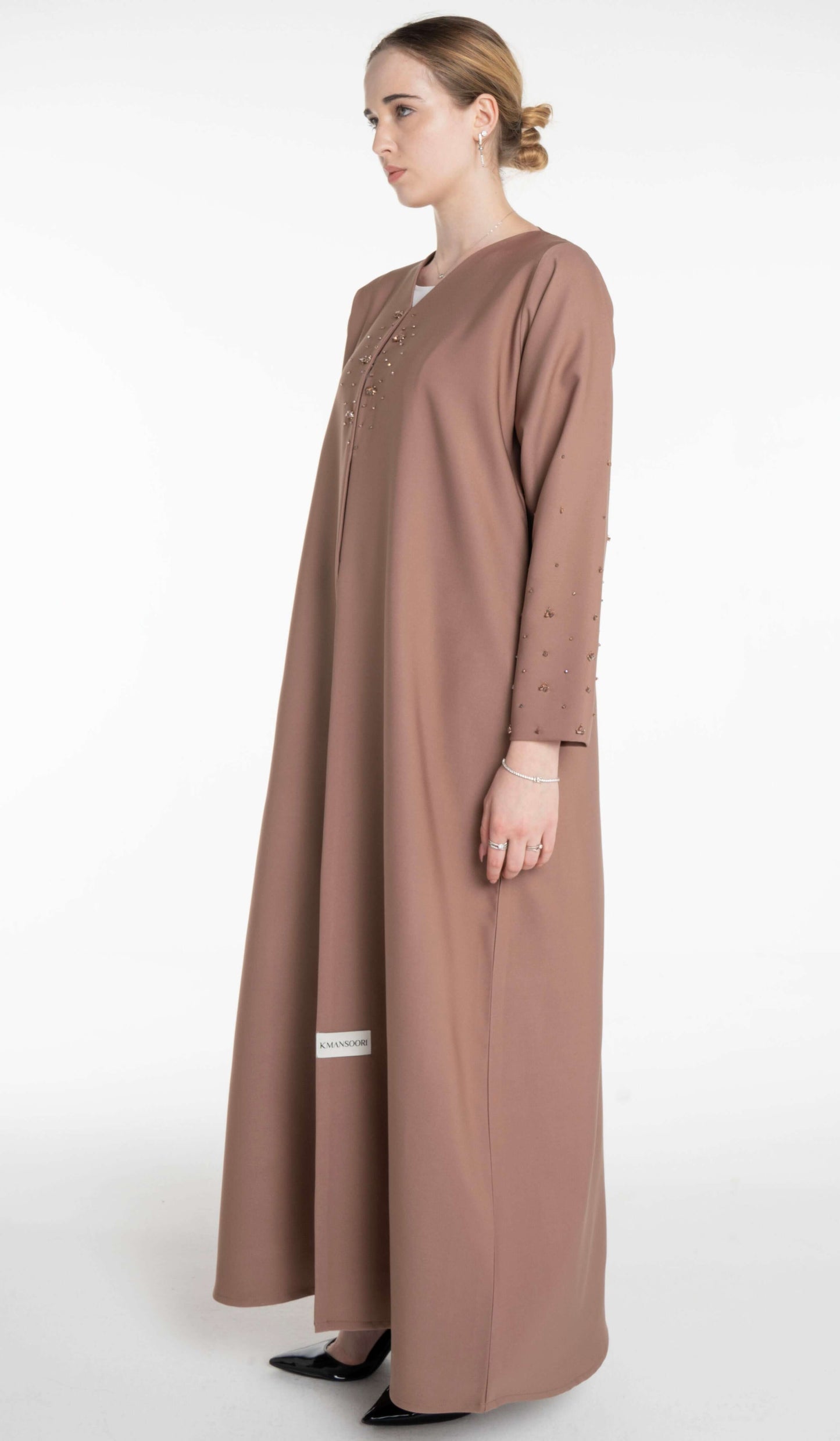 Elegant Abaya With Bead Embellishment On Sleeves And Front