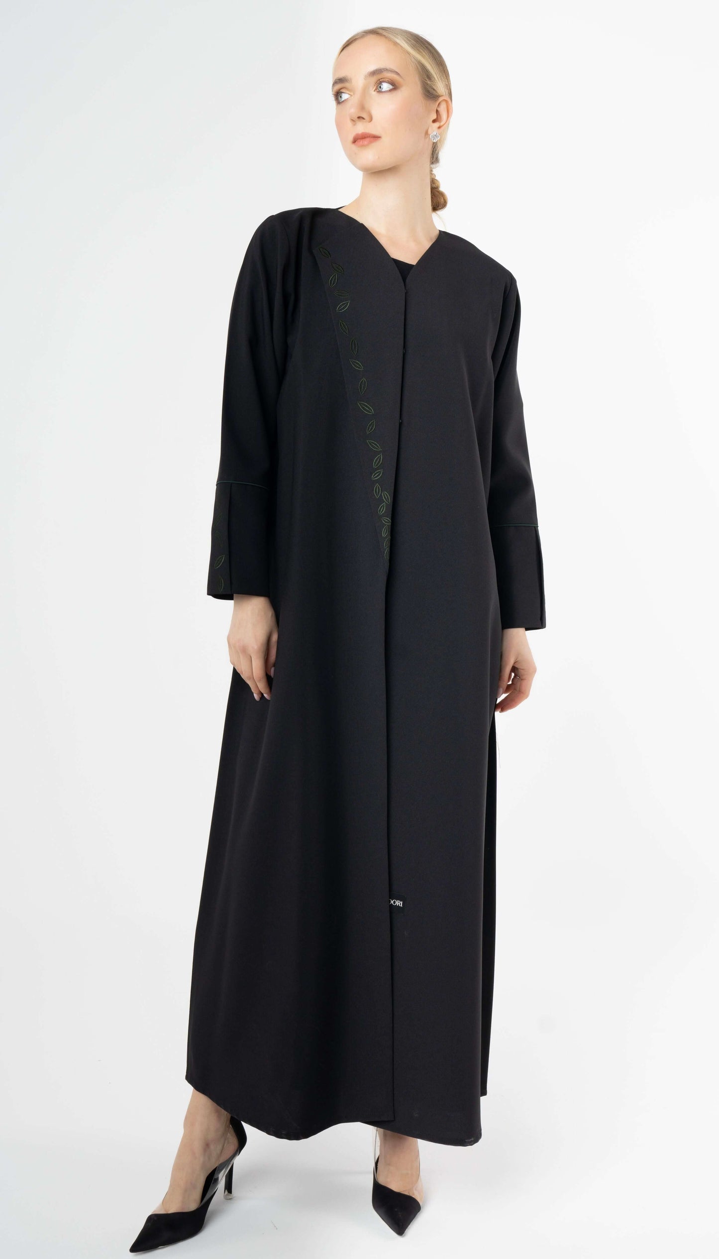 Floral Black Thread Embroidery On Front And Sleeves