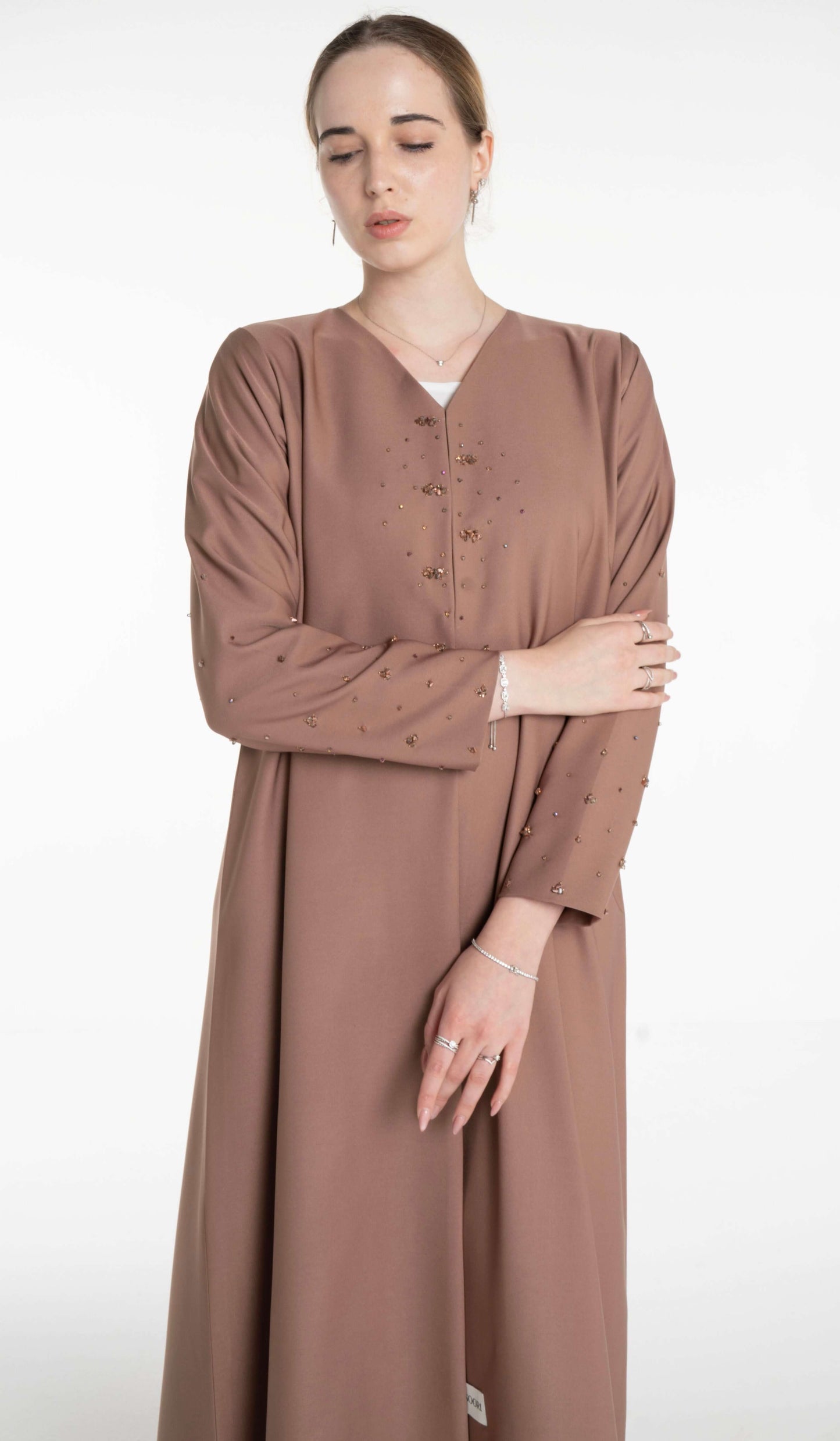 Elegant Abaya With Bead Embellishment On Sleeves And Front