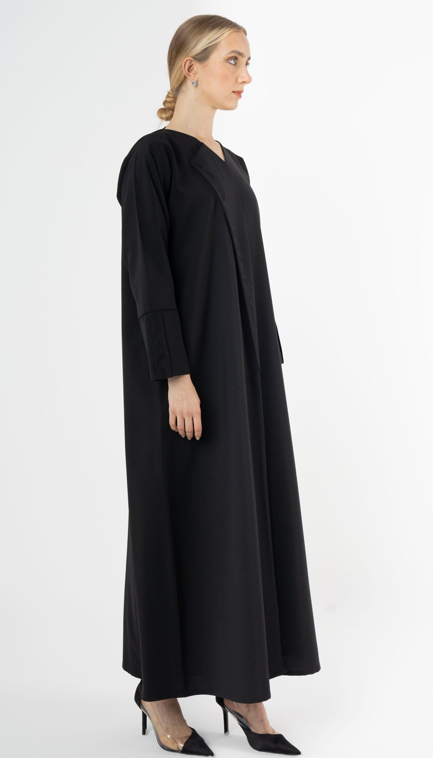 Floral Thread Embroidery On Front And Folded Sleeve