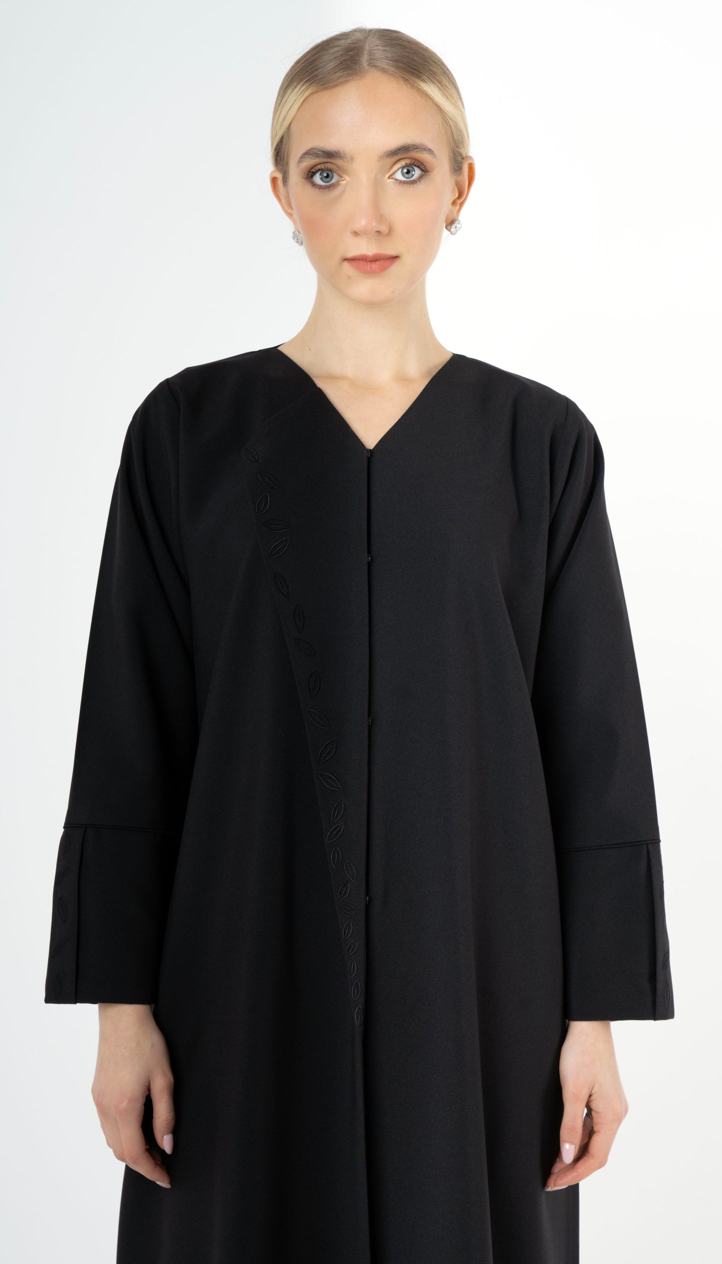 Floral Thread Embroidery On Front And Folded Sleeve