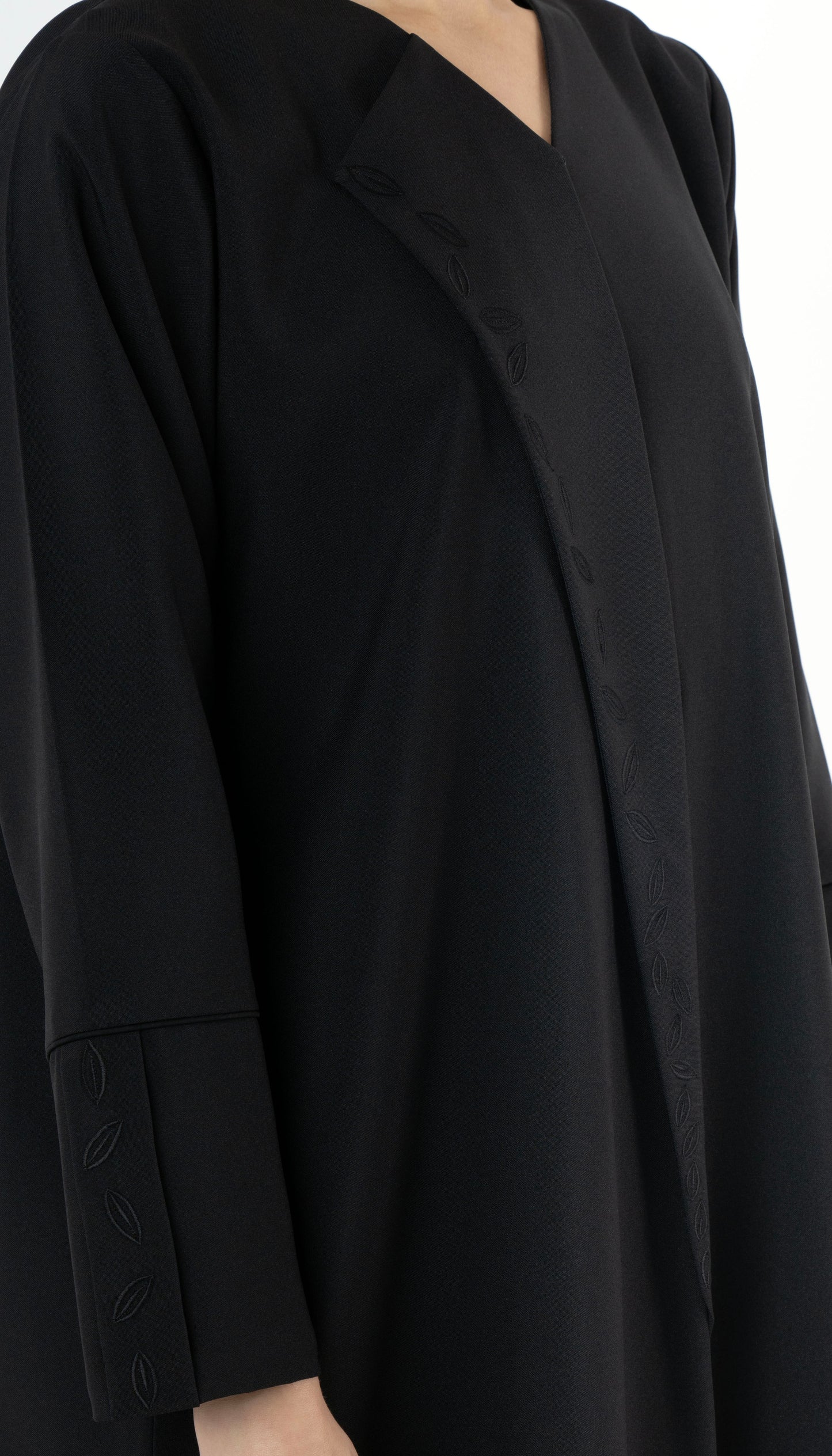 Floral Thread Embroidery On Front And Folded Sleeve