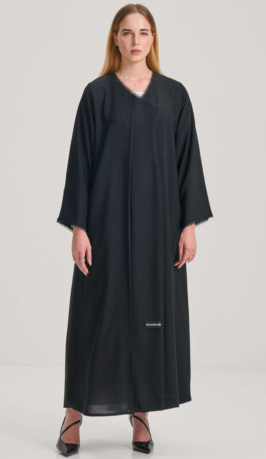 Black OveAbaya With Simple Lacework Detailing