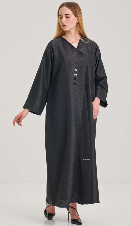 Stylish Overlap Pattern Abaya With Button Embellishment