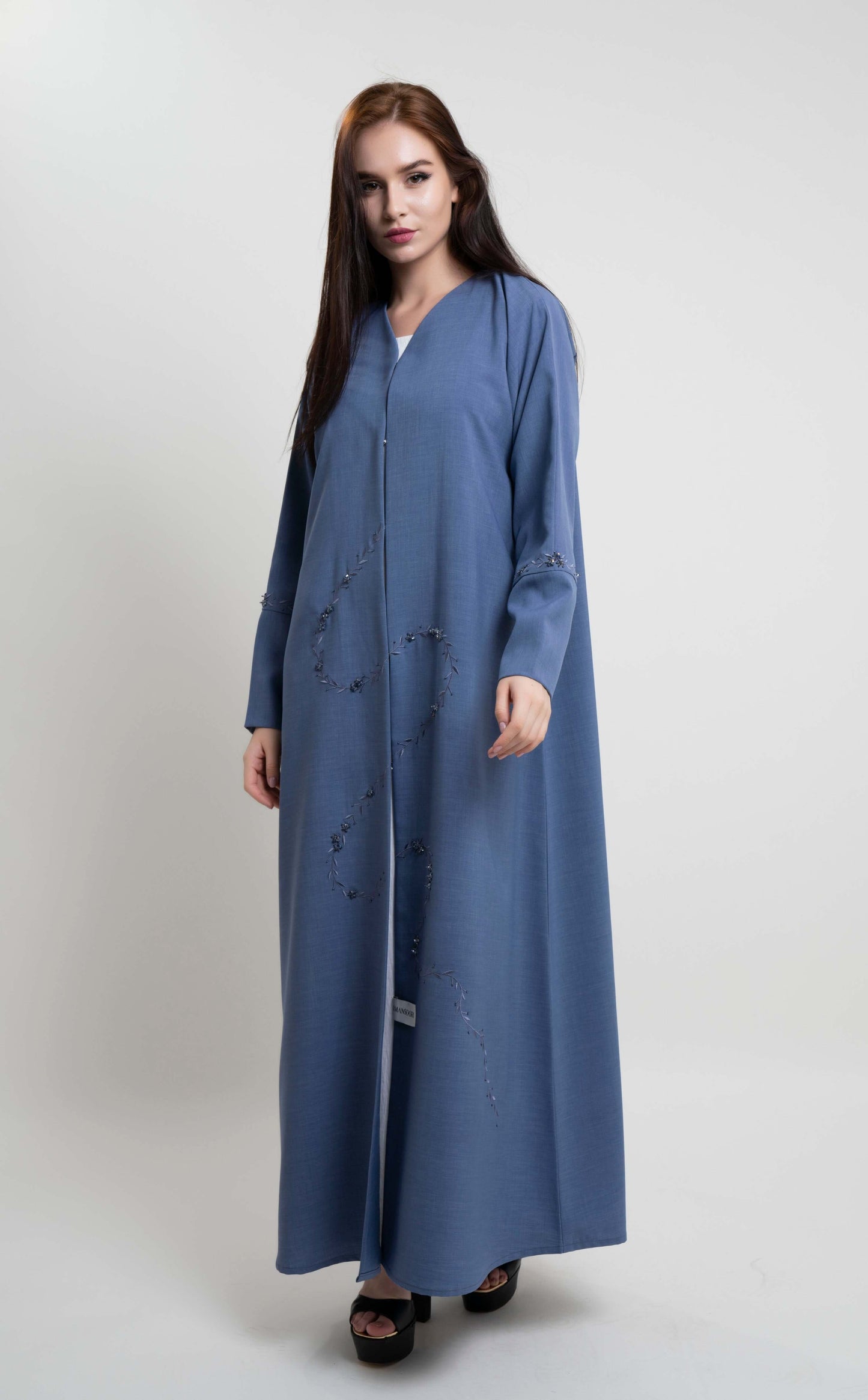 full view of blue abaya in dubai online