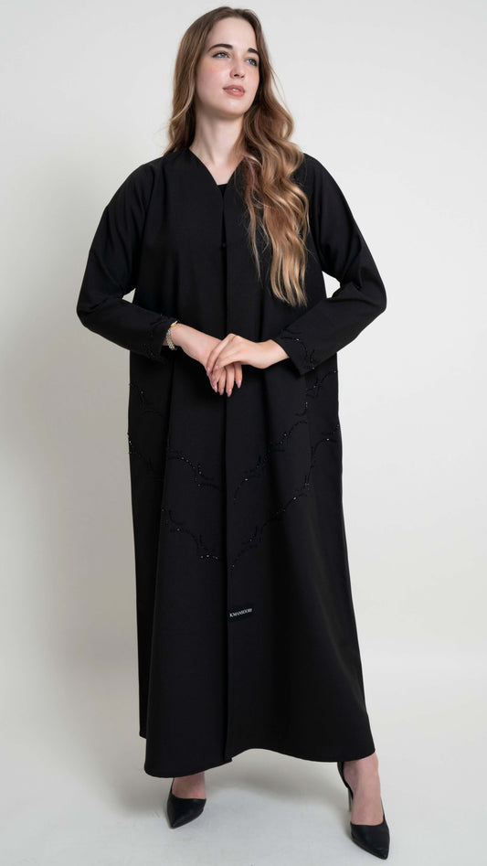 Elegant Curve Design with Bead Embellishment on Front and Sleeves abaya for women