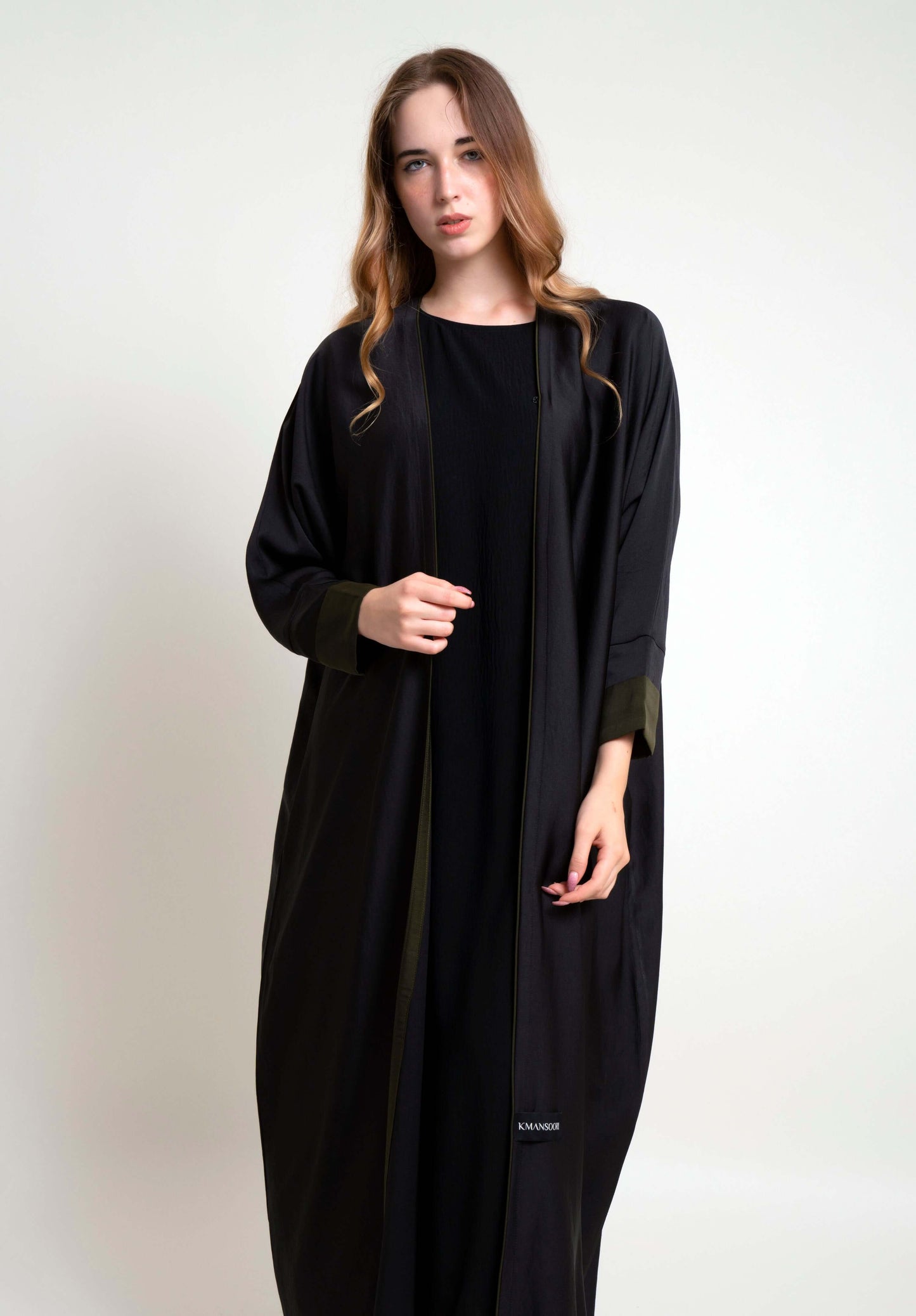 Look of Bahrini Style Abaya With Green Cuff Sleeve