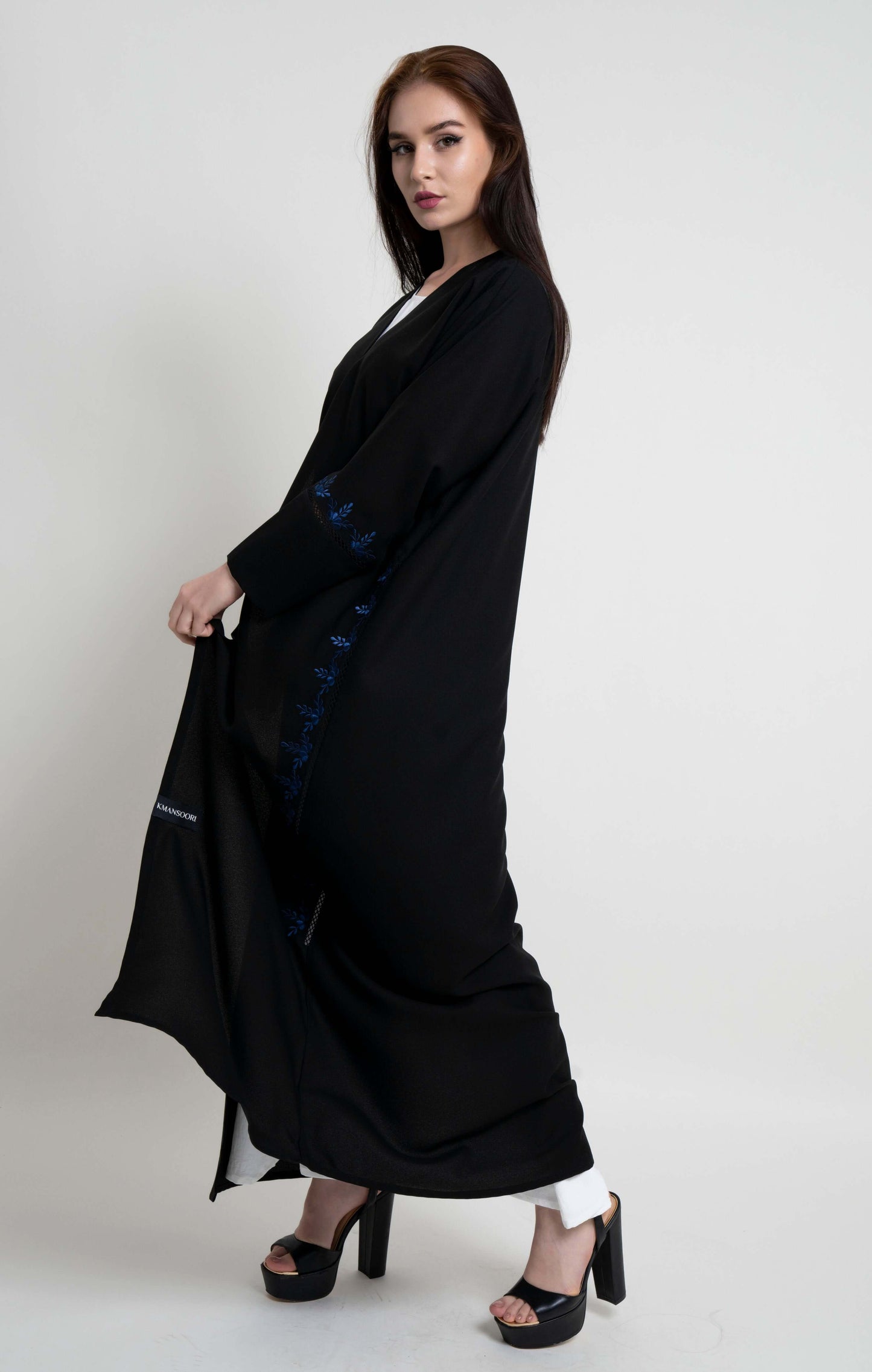 Floral design thread embroidered abaya.
