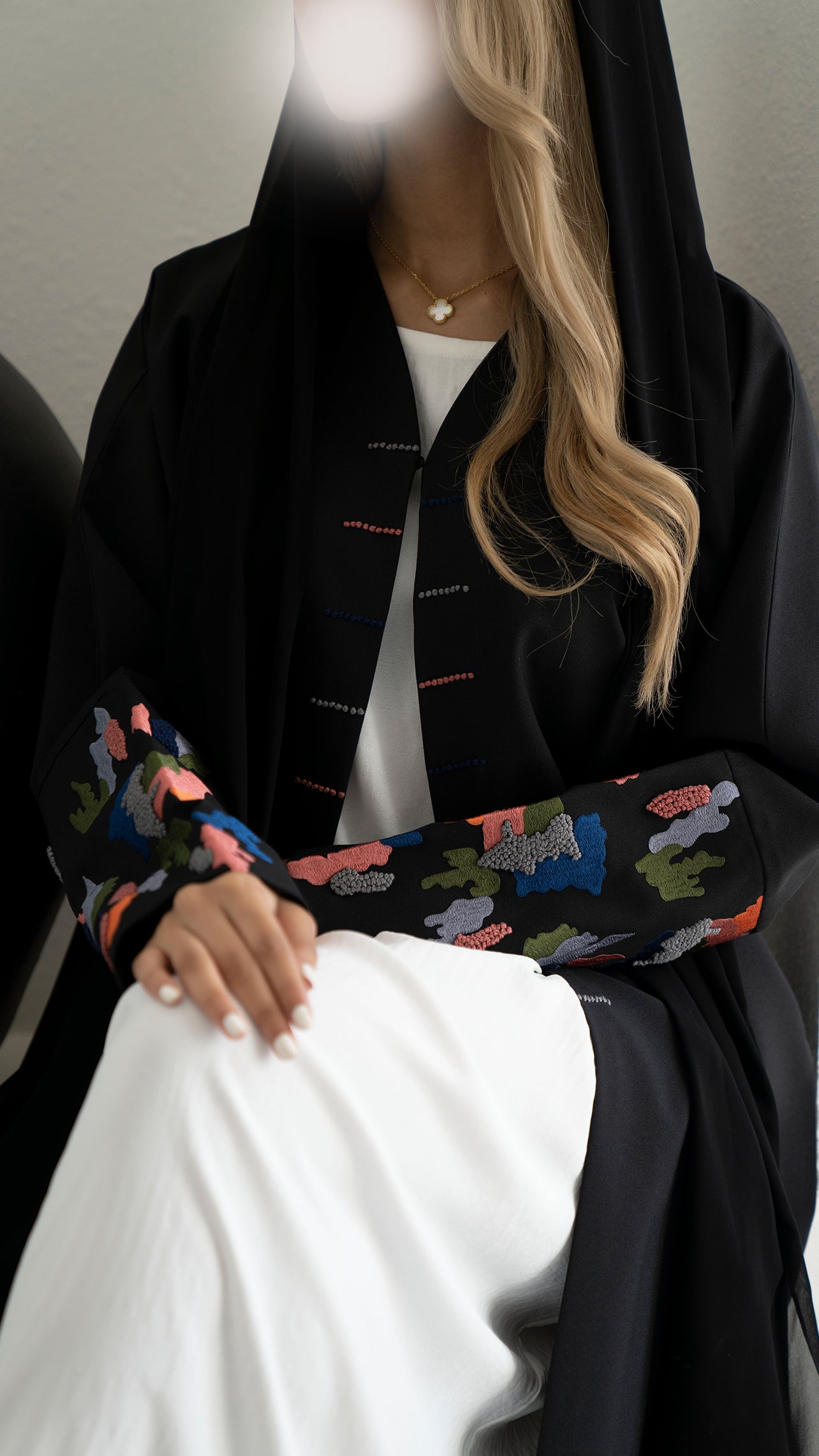Black Abaya With Colourful Art Embroidery On sleeves