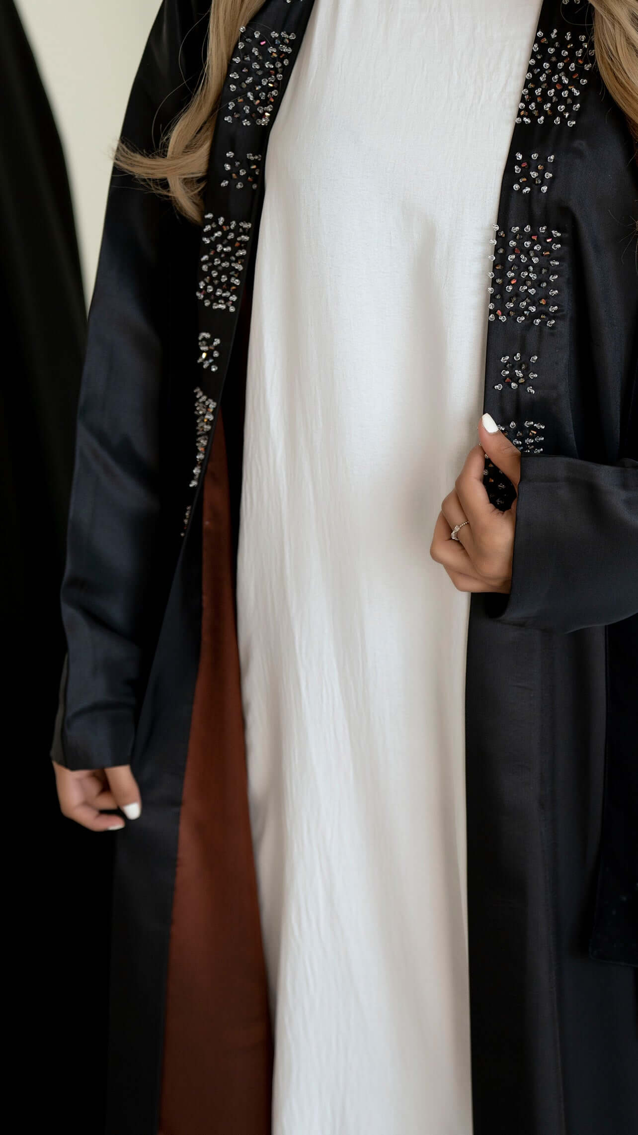 Black abaya with French knots online