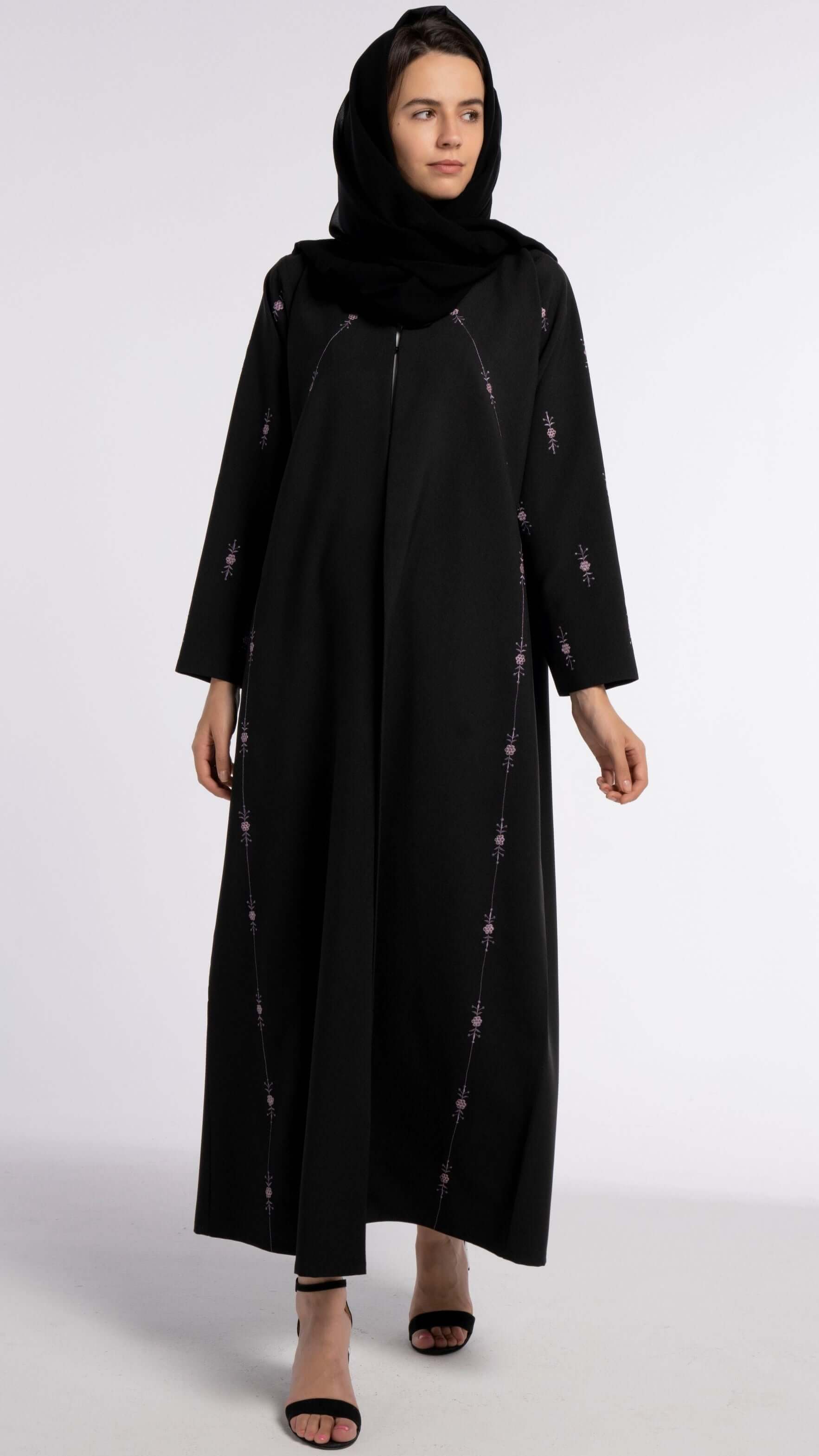 flower-patterned black abaya designs