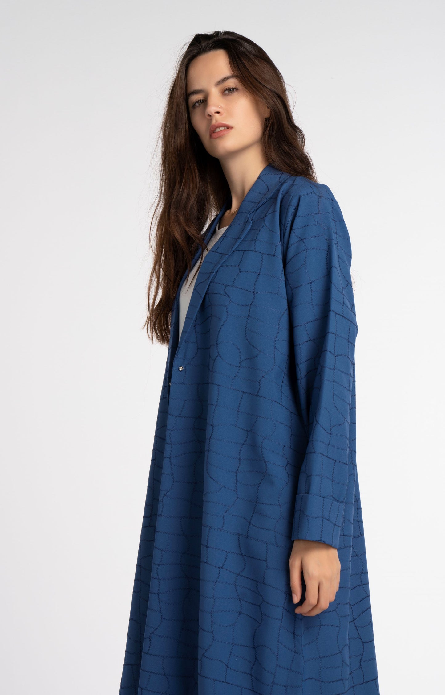 Sky blue abaya with white pattern for women