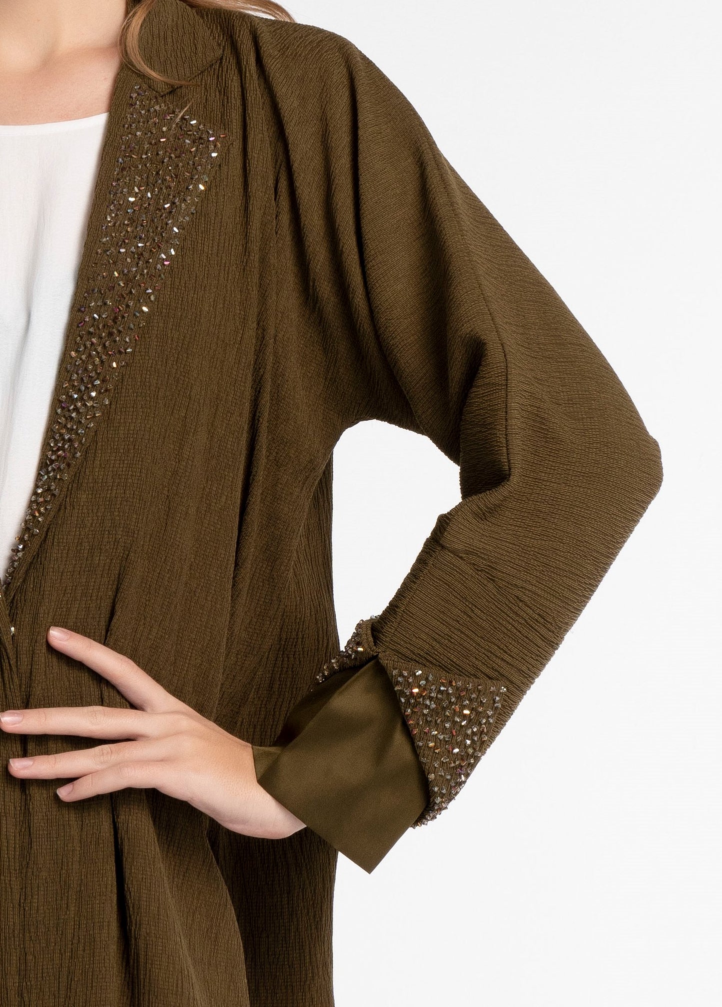Embellishments on collar and sleeves