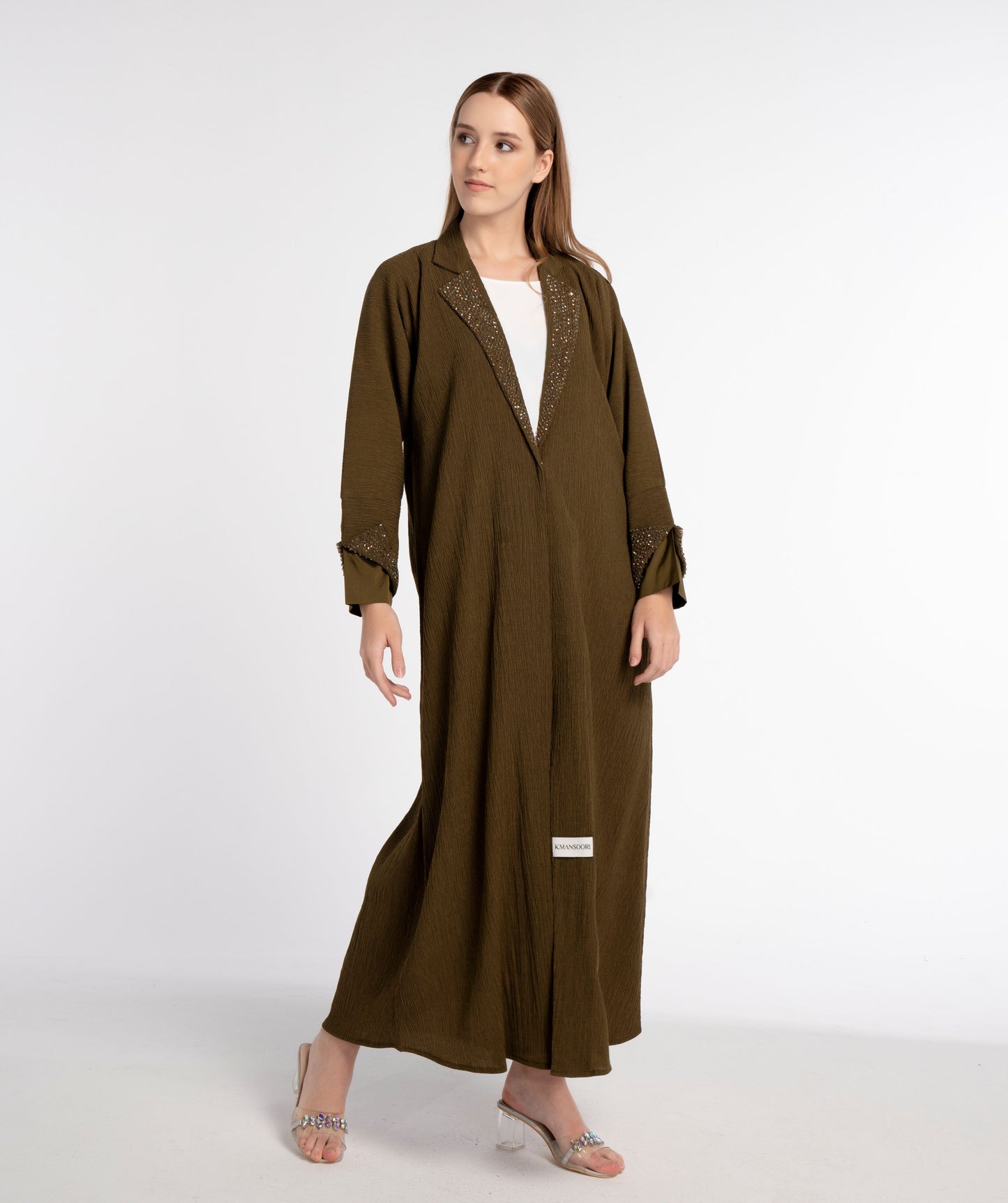 Green collared abaya with embellishments in Dubai online