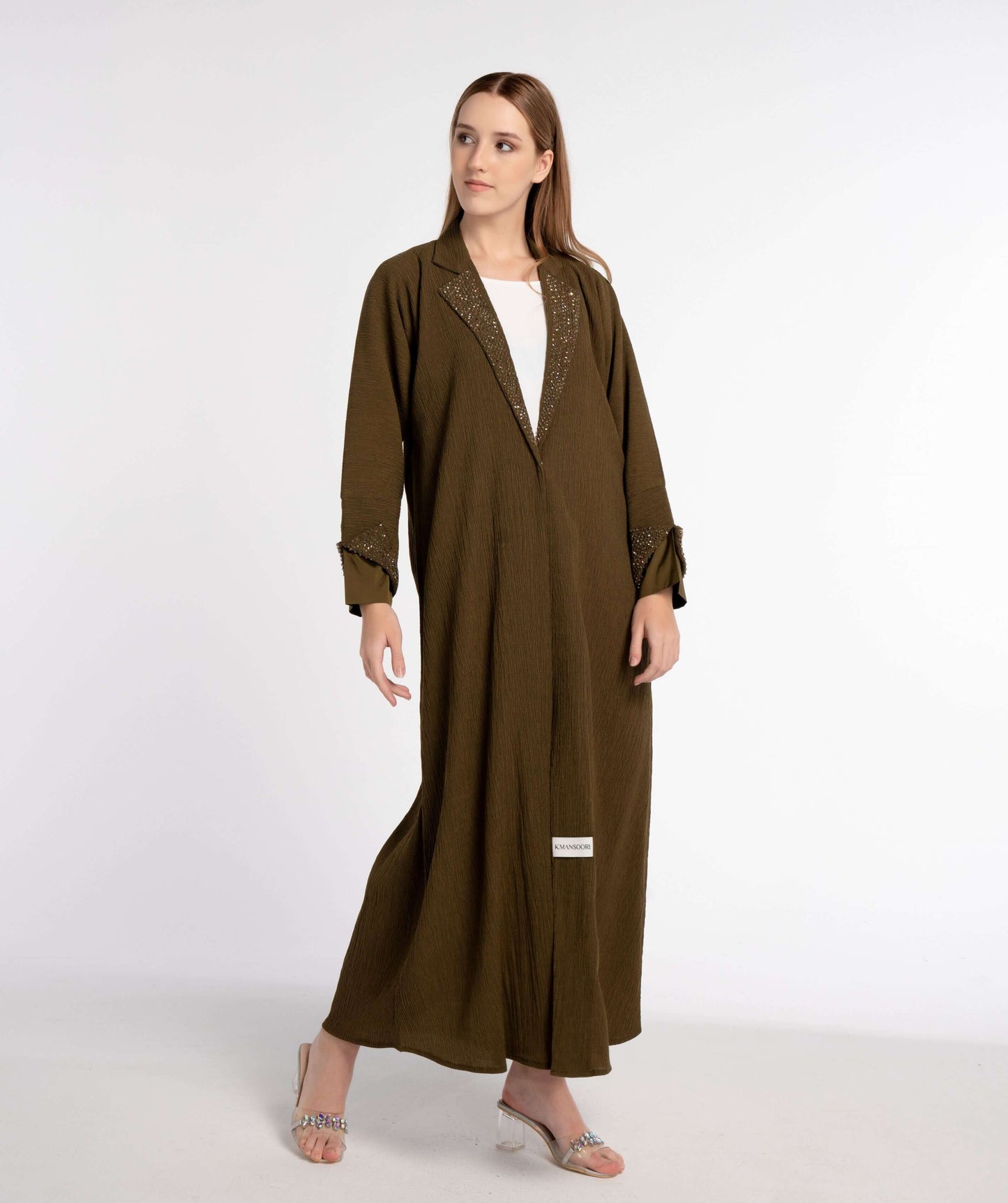 Green collared abaya with embellishments in Dubai online