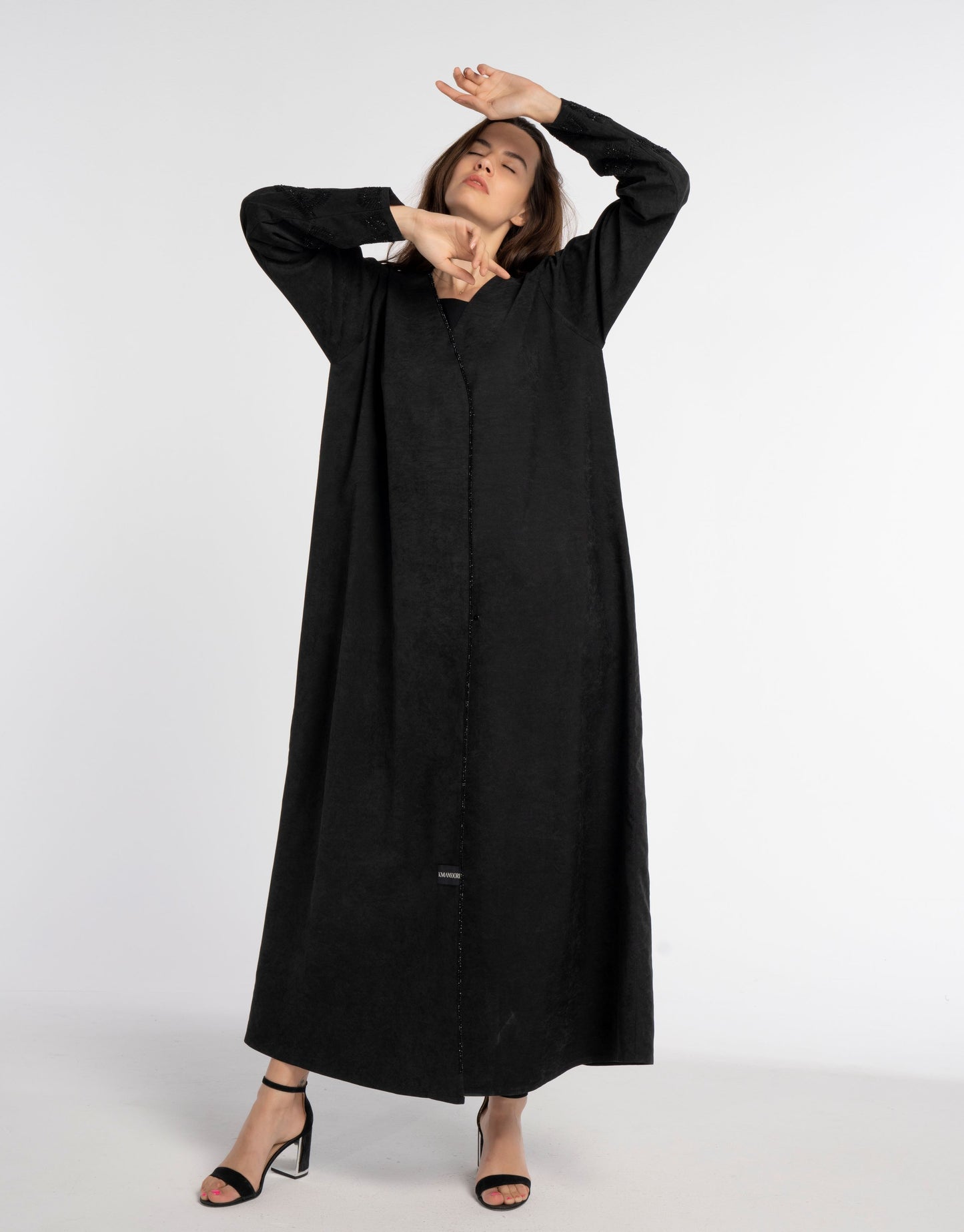 black overlap abaya online in Dubai