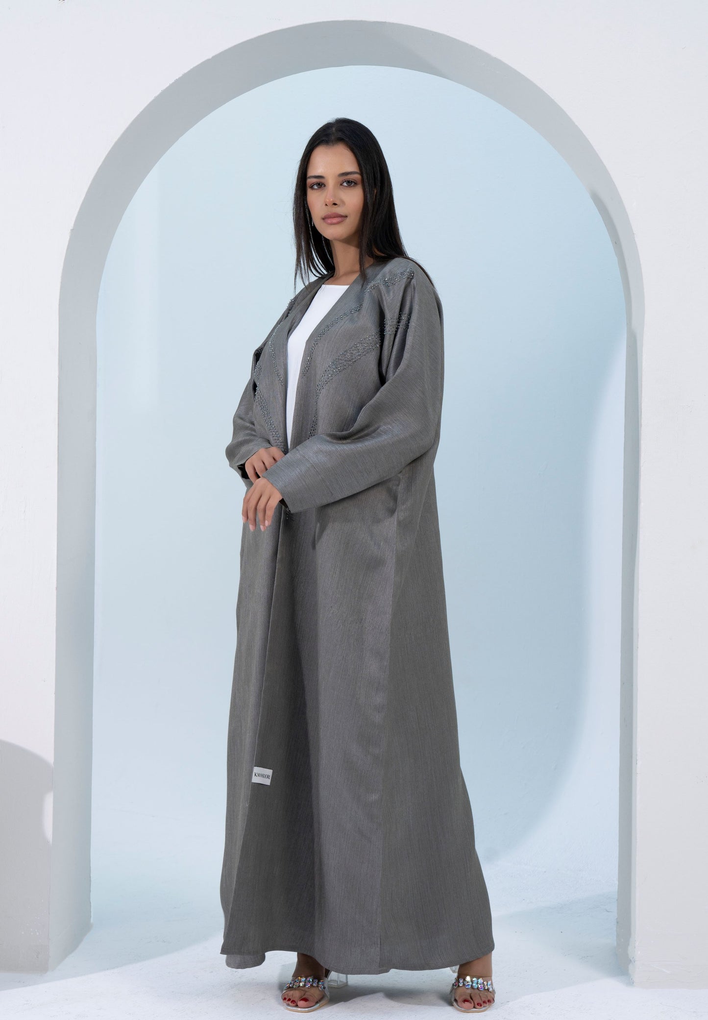 Green abaya for women with drop shoulder embellishments in Dubai