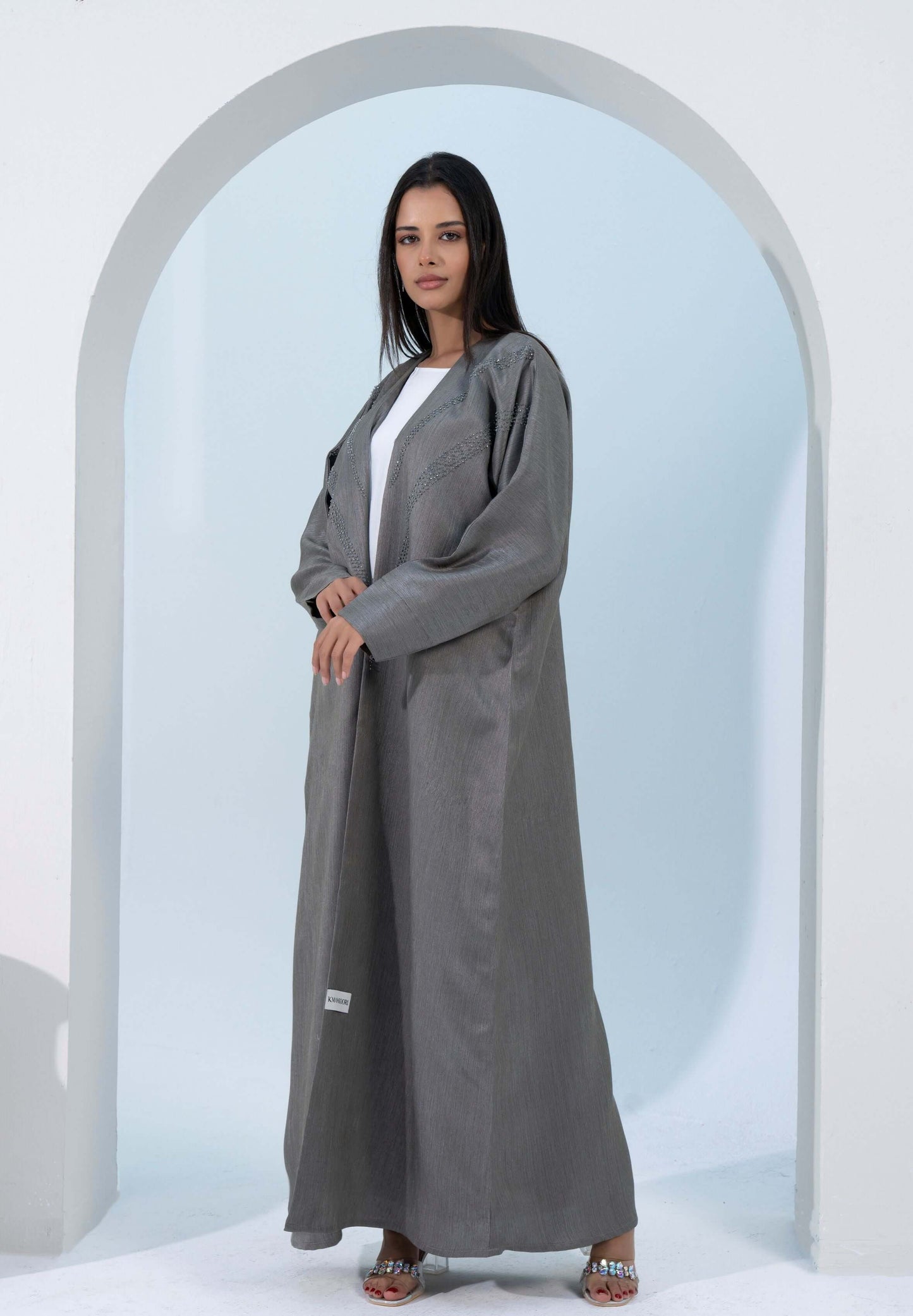 Green abaya for women with drop shoulder embellishments in Dubai