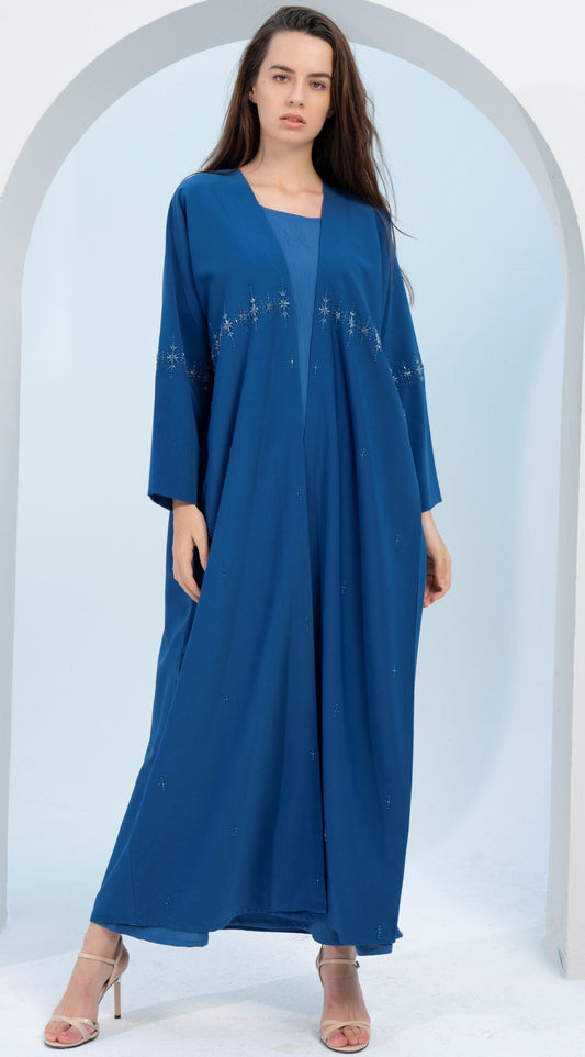 Sky blue colored bisht abaya with star sparkling embellishments