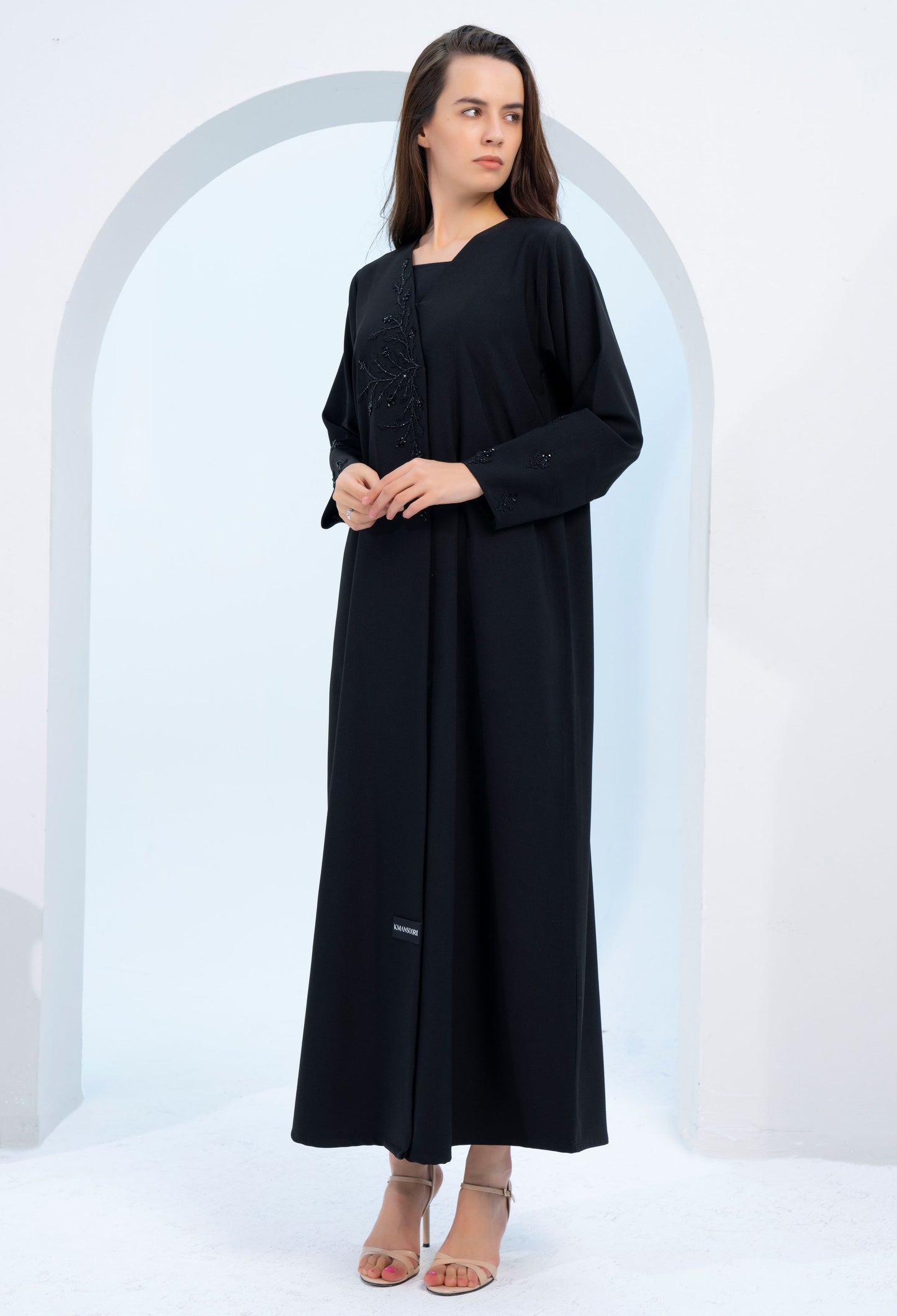 Black overlap abaya with embellishments