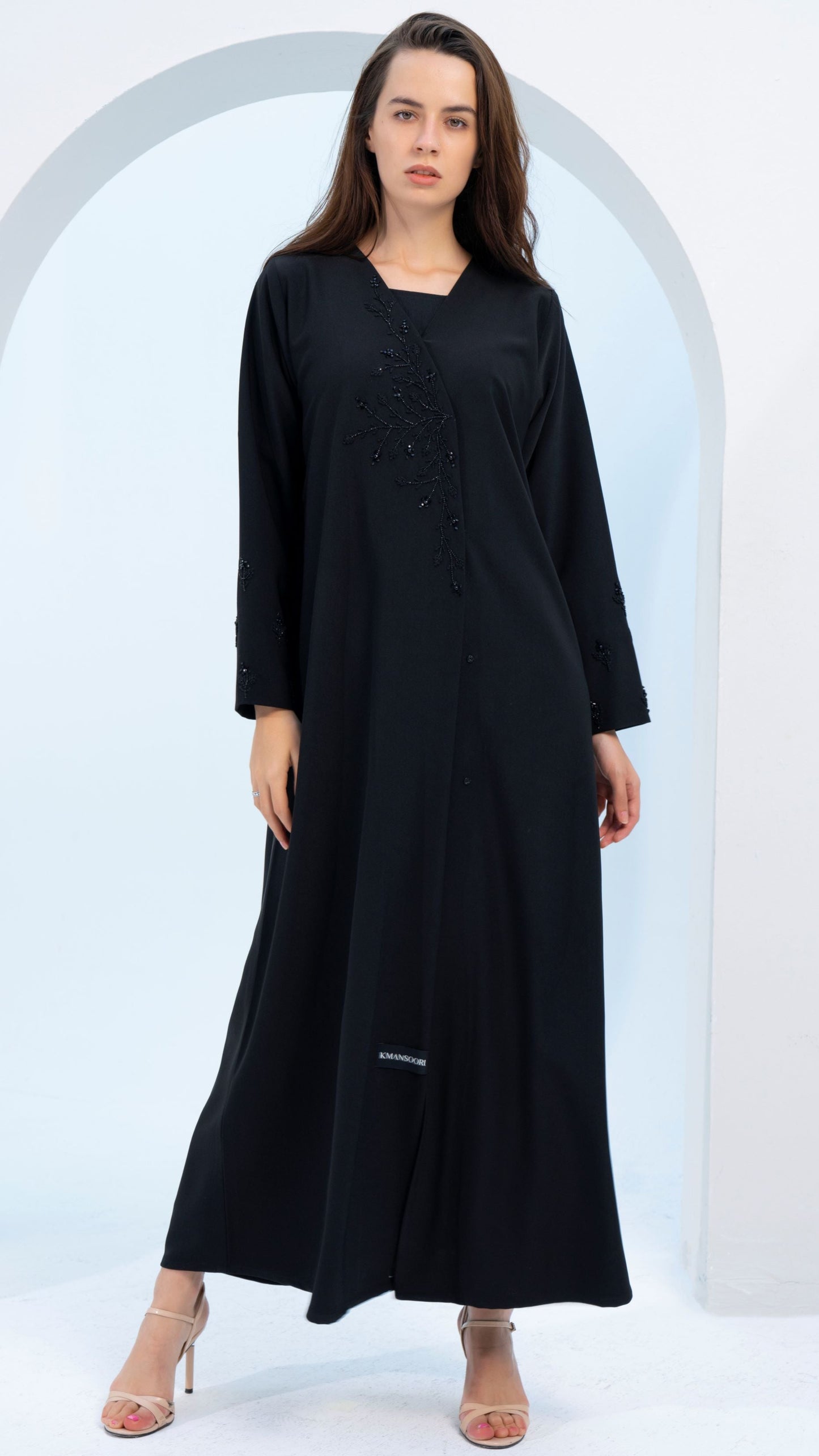 Black overlap abaya with embellishments