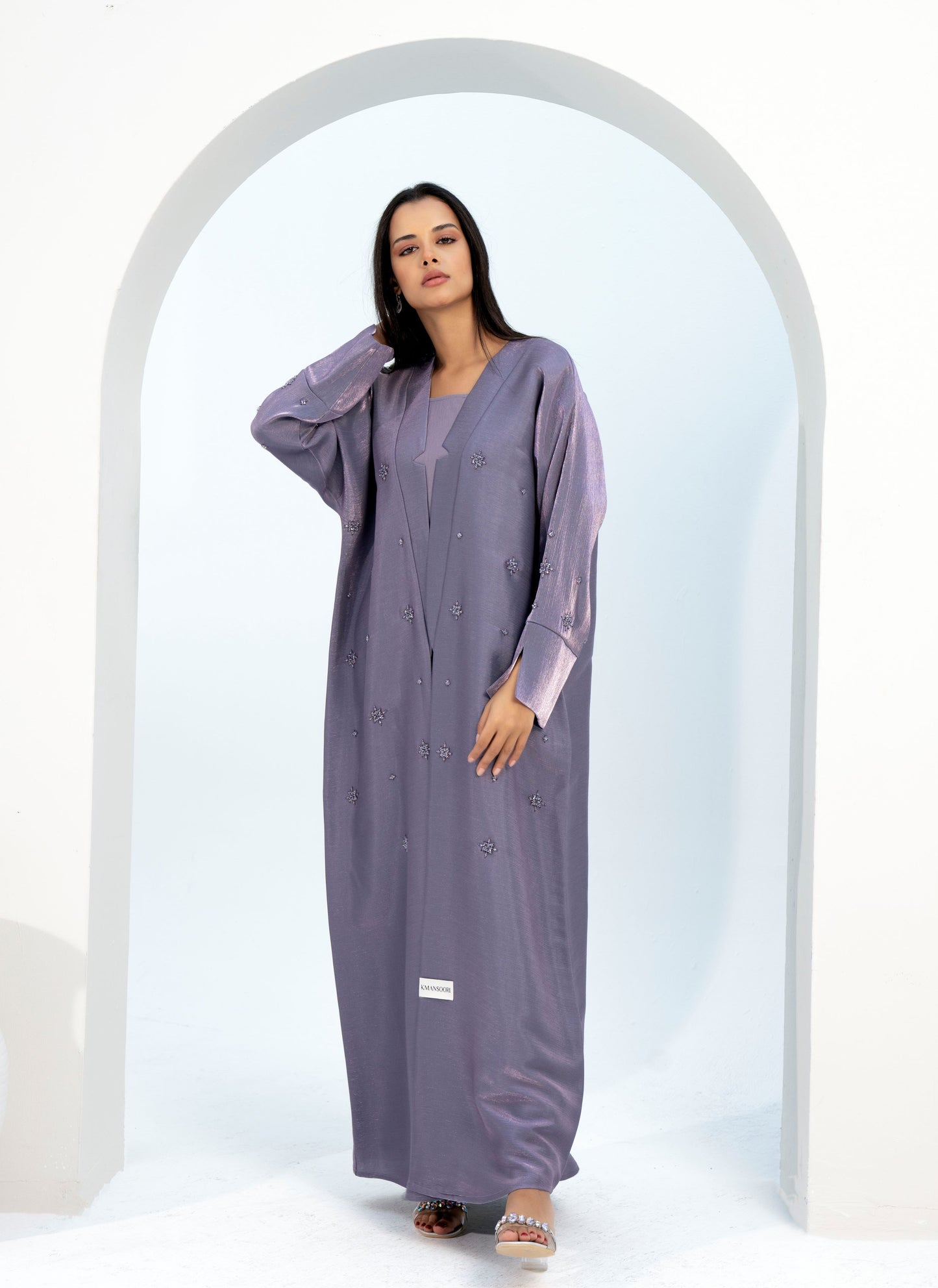 Purple Bisht Abaya with Star Sparkle Embellishments