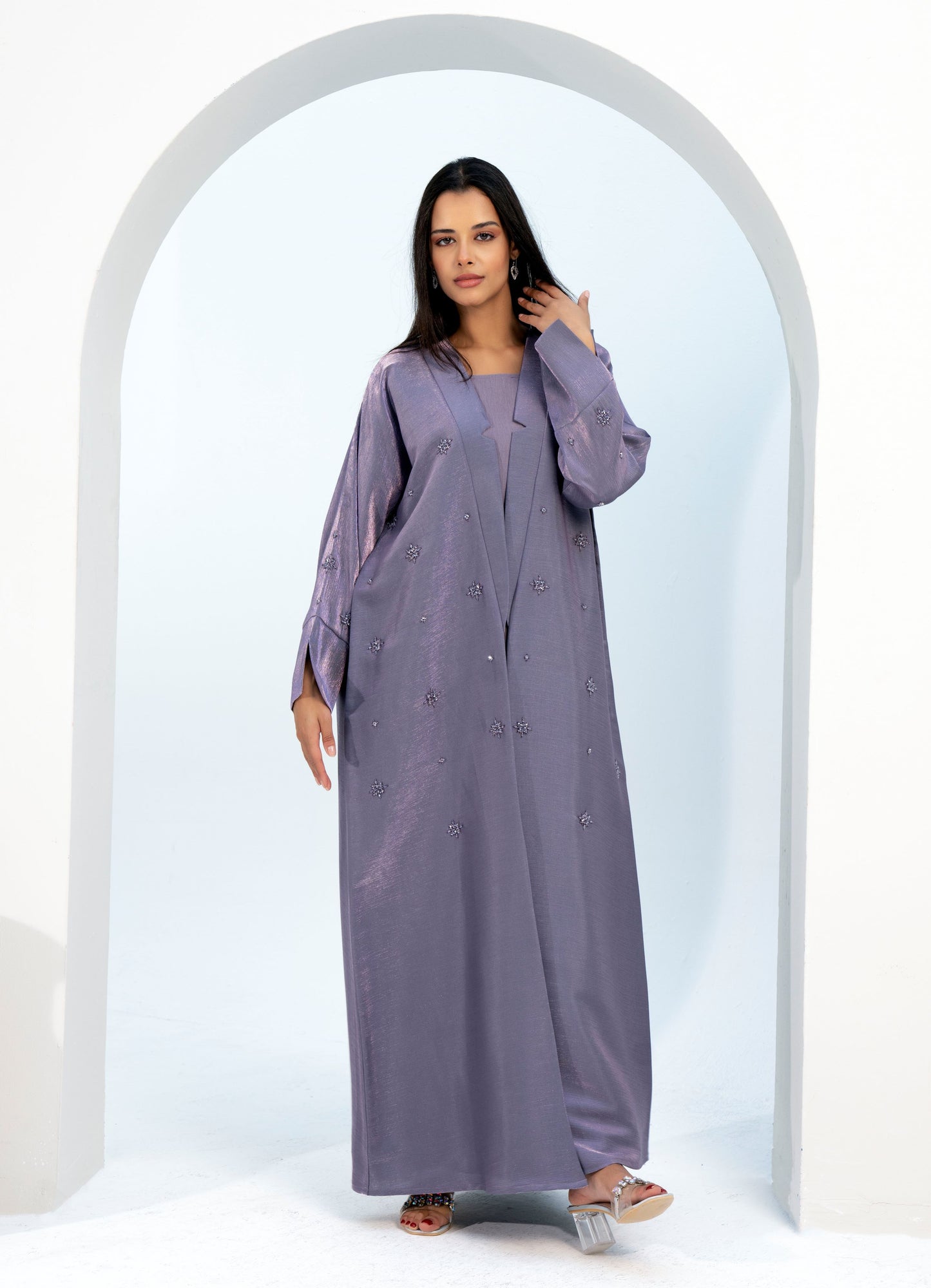 Purple Bisht Abaya with Star Sparkle Embellishments