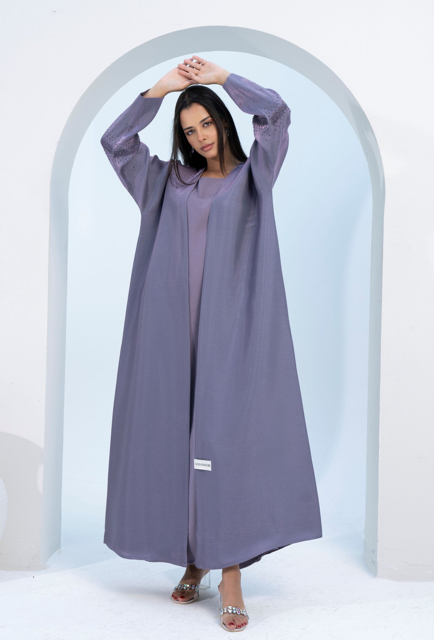 Purple Bisht Abaya with Sparkling Embellishments on Sleeves