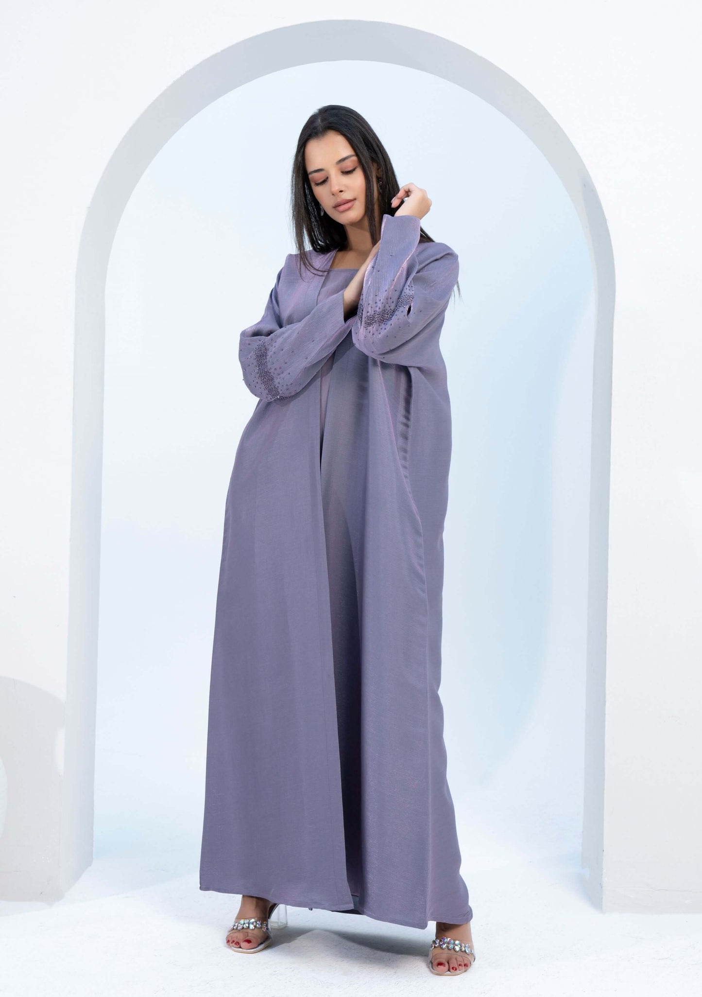 Purple Bisht Abaya with Sparkling Embellishments on Sleeves