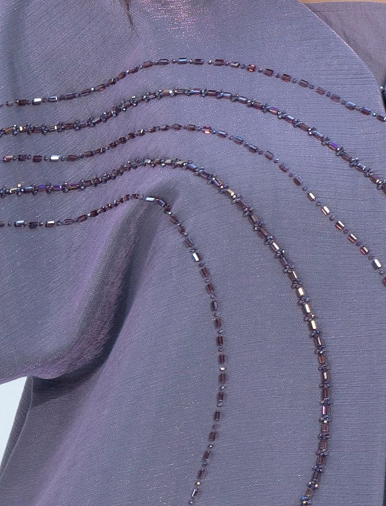 Purple Colored V-Neck Abaya with Flowy Embellishments