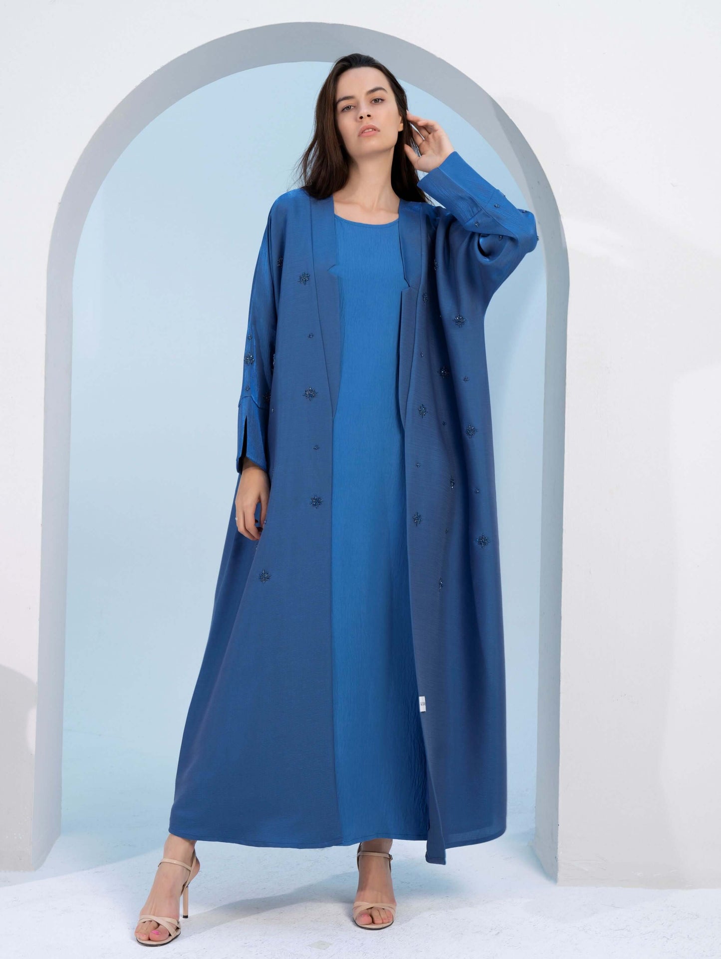 Sky blue bisht abaya for women in Dubai
