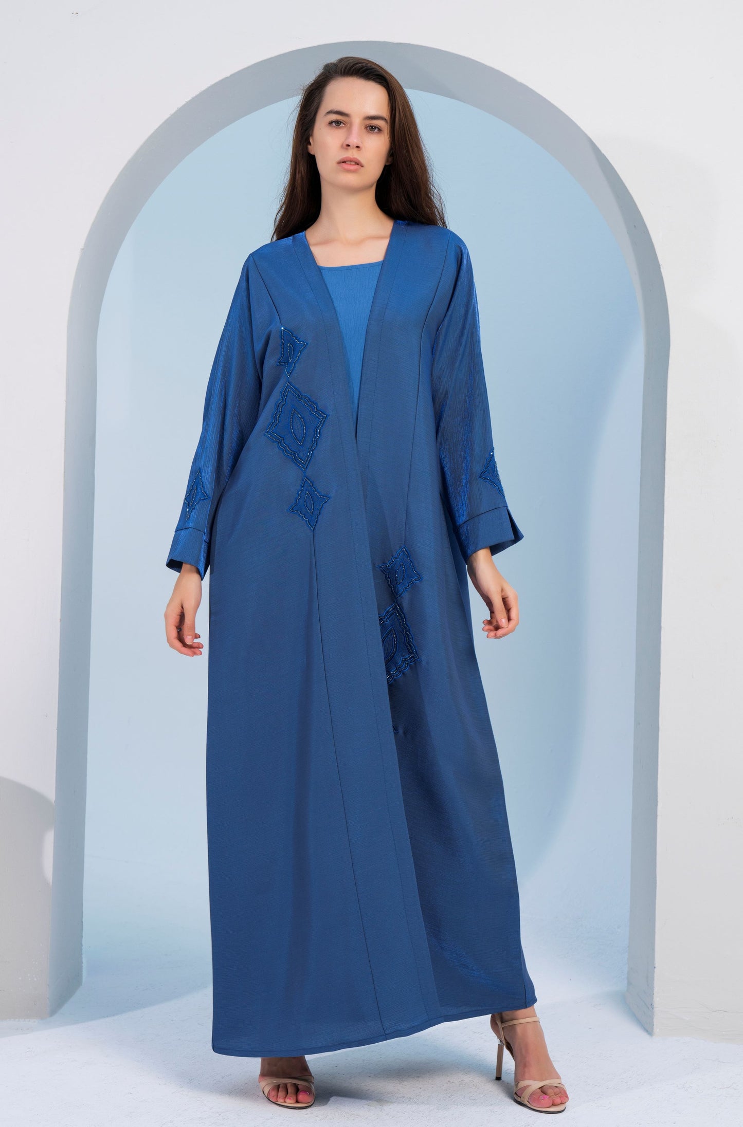 Sky Blue Abaya with Ethnic Embroidery and Embellishments