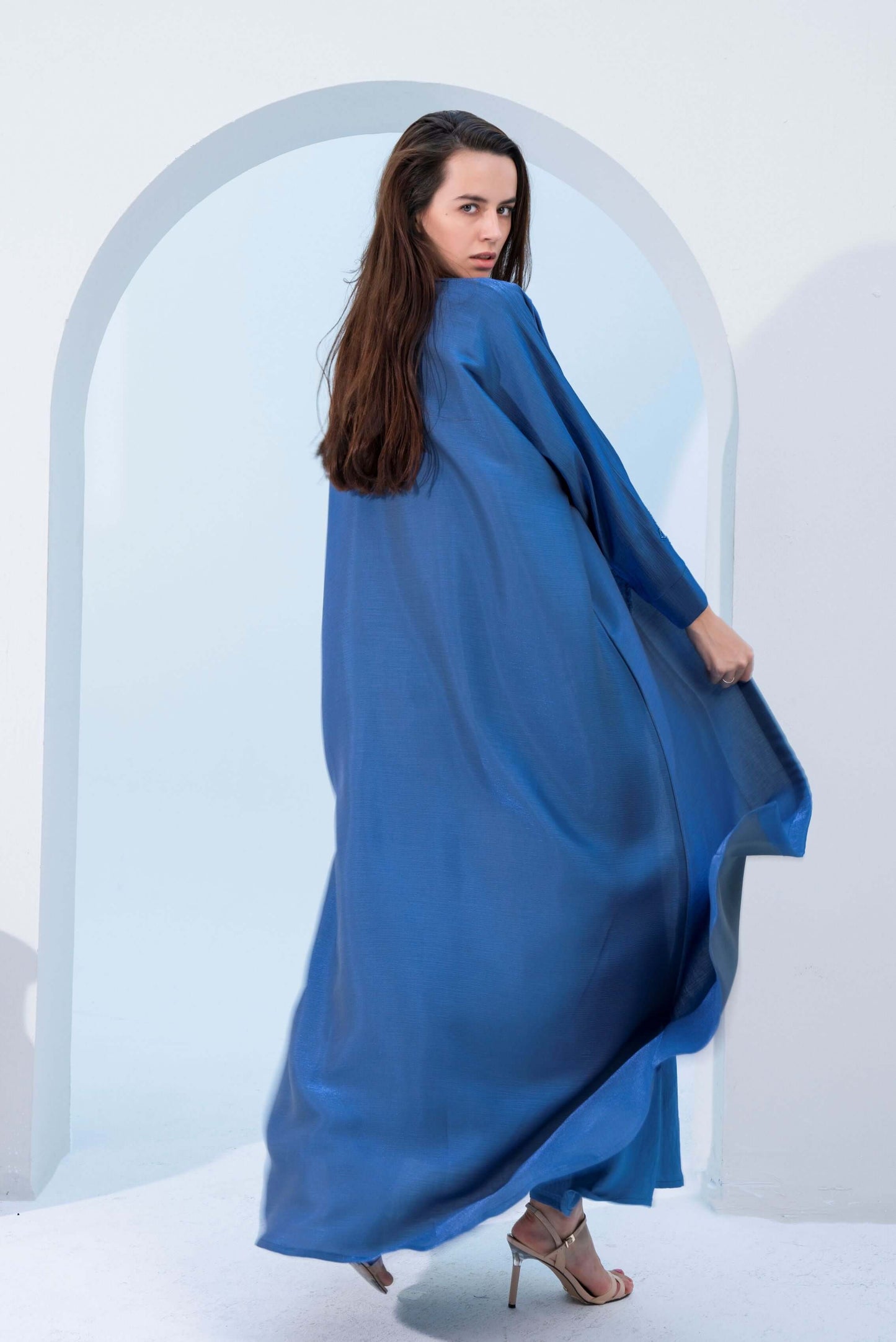 Sky Blue Abaya with Ethnic Embroidery and Embellishments