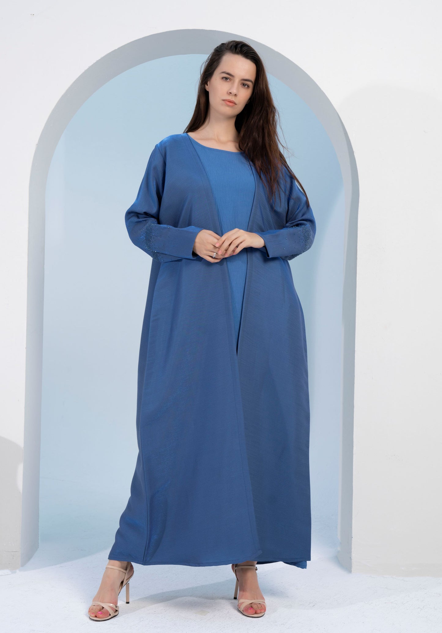 Sky blue bisht abya with sparkling embellishments