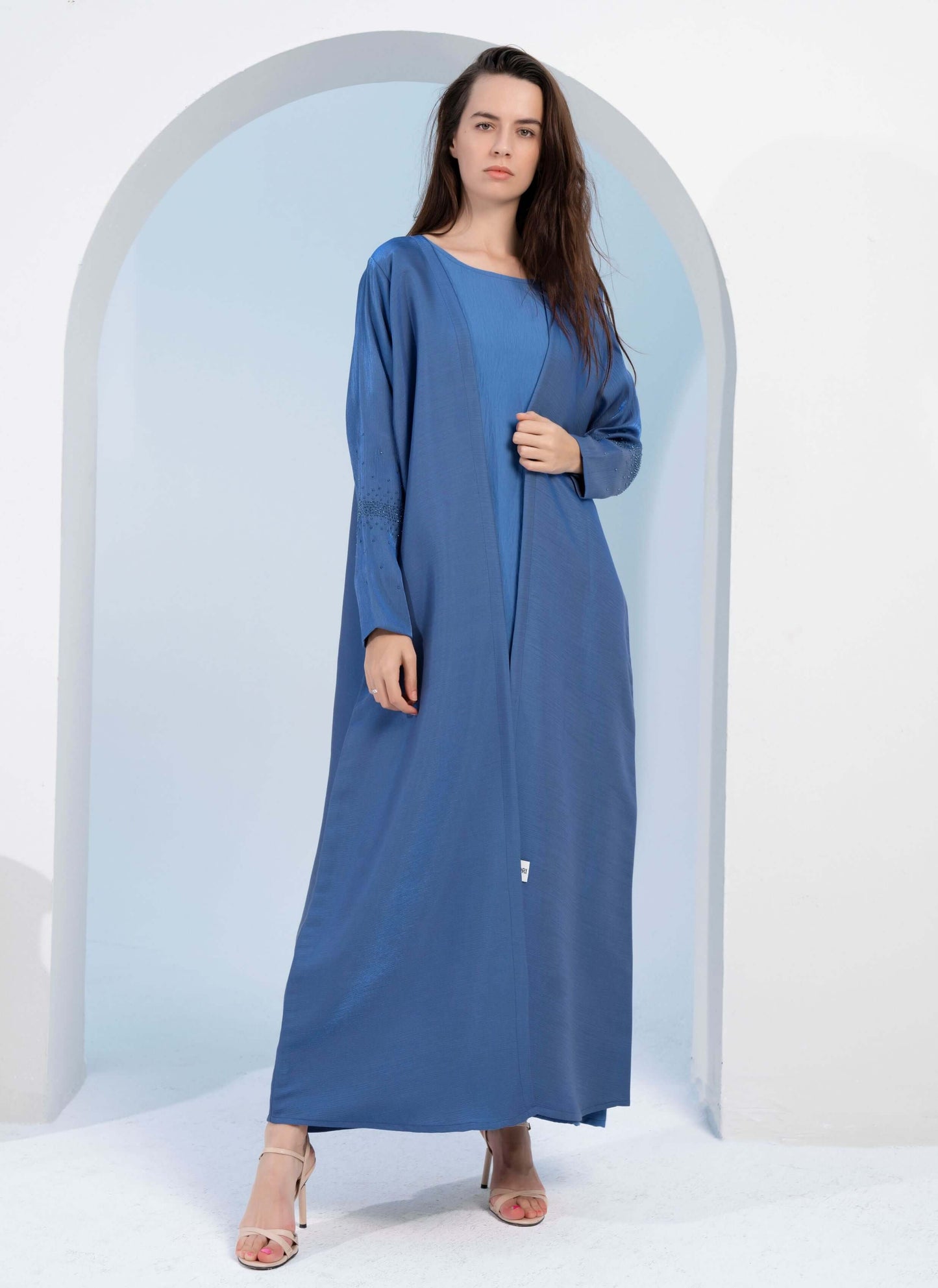 Sky Blue Colored Bisht Abaya with Sparkling Embellishments on Sleeves