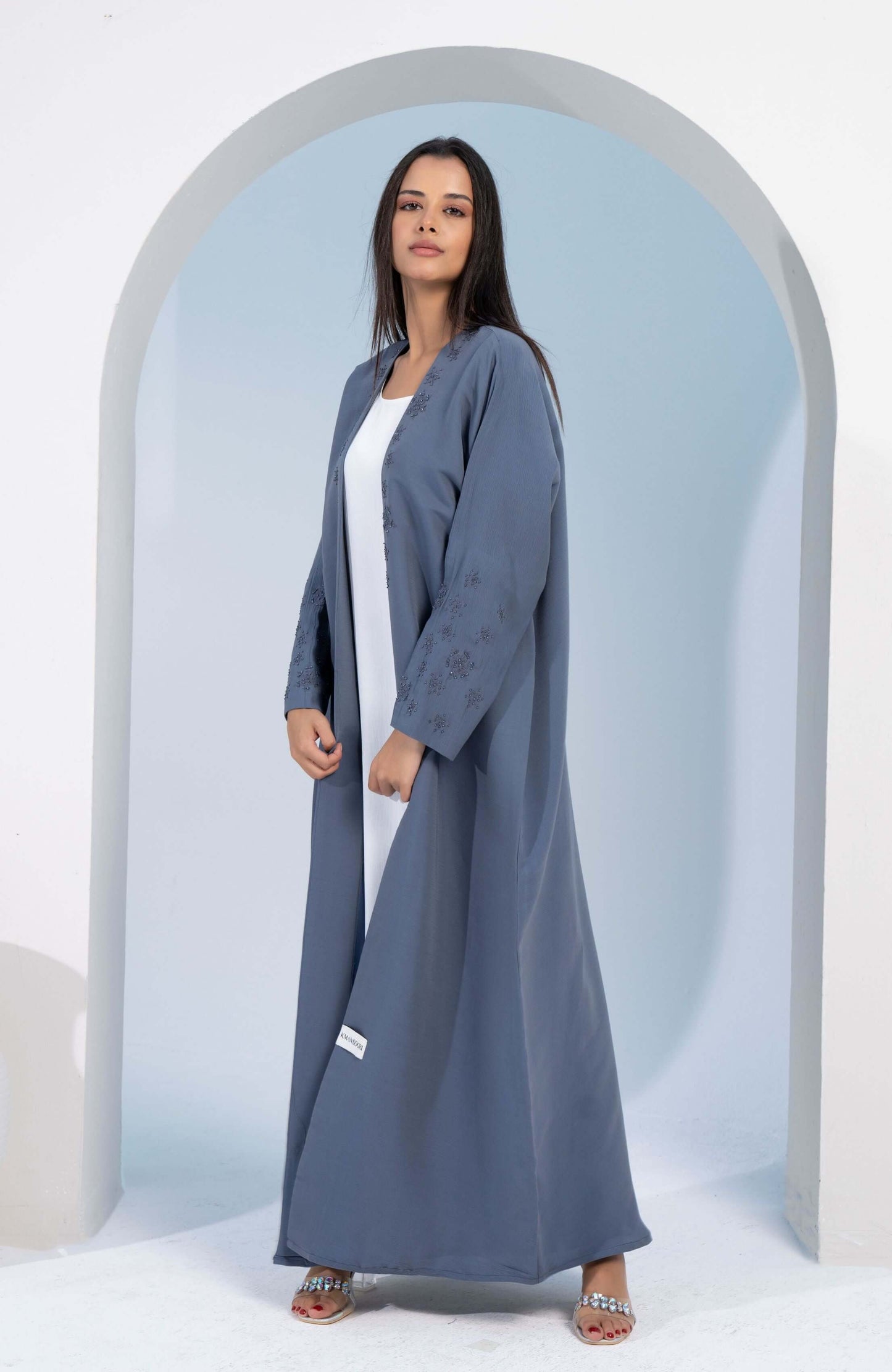 Sky blue bisht abaya with snowflake embroidery