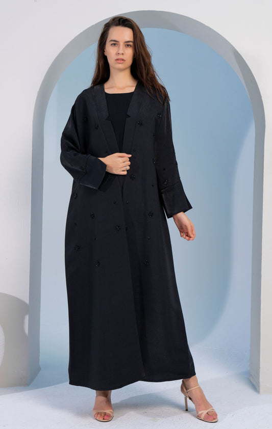 Black bisht abaya with star sparkle embellishments